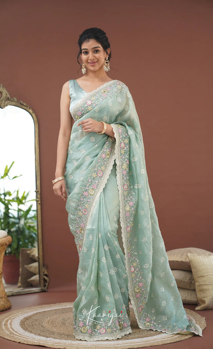 Nakshatra Crushed Tissue Saree - Pastel Teal Blue Sarees