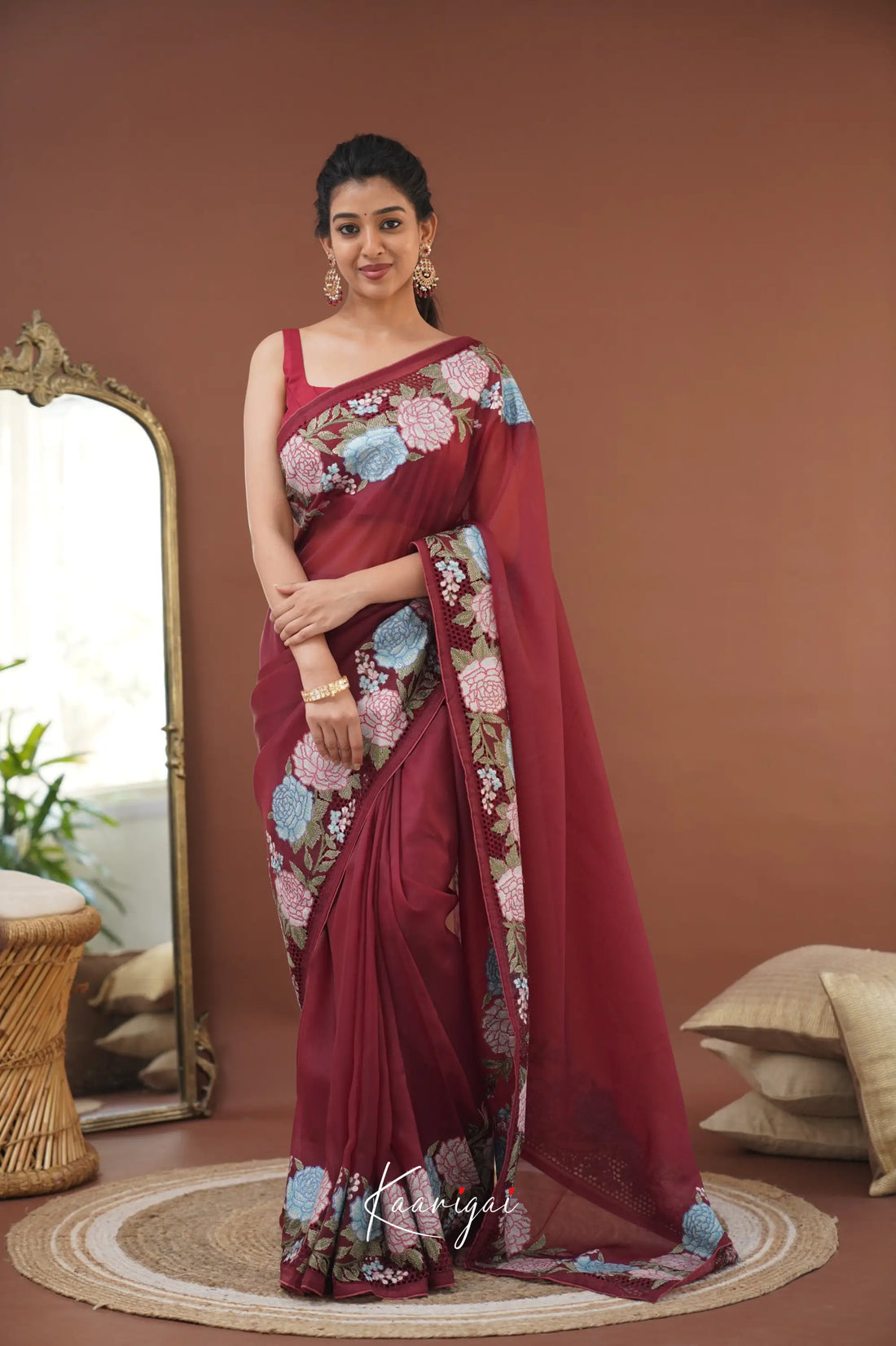 Nakshatra Flowy Net Organza Saree - Maroon Sarees