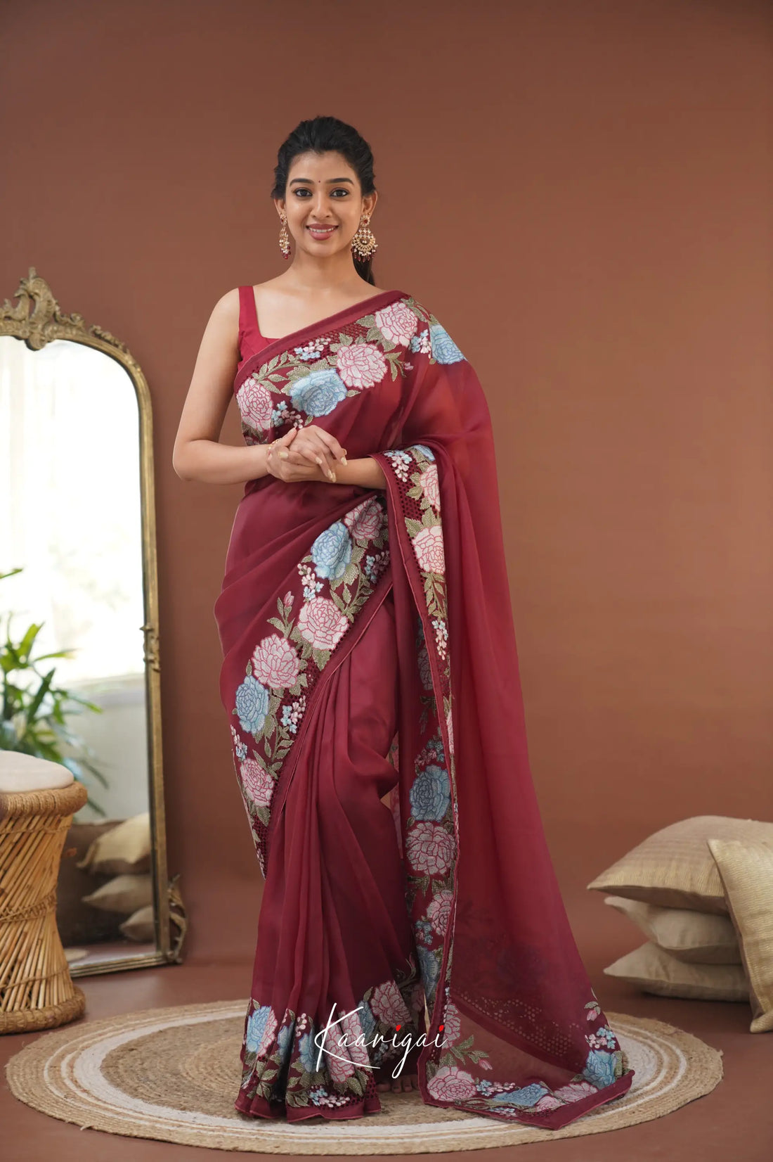 Nakshatra Flowy Net Organza Saree - Maroon Sarees