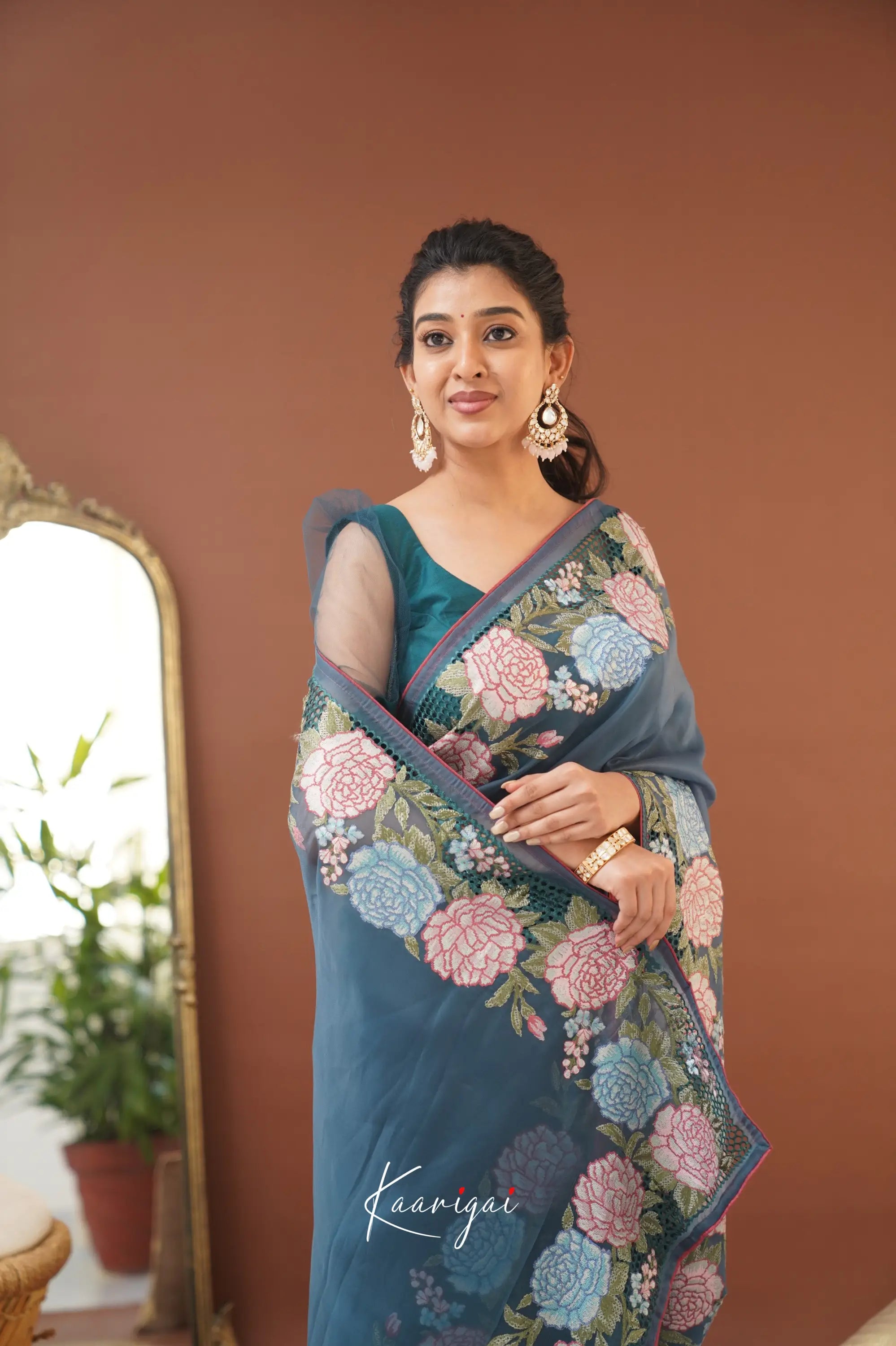 Nakshatra Flowy Net Organza Saree - Teal Blue Sarees