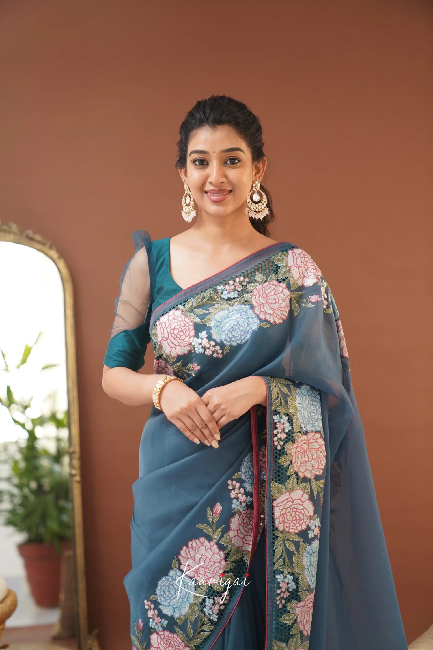 Nakshatra Flowy Net Organza Saree - Teal Blue Sarees