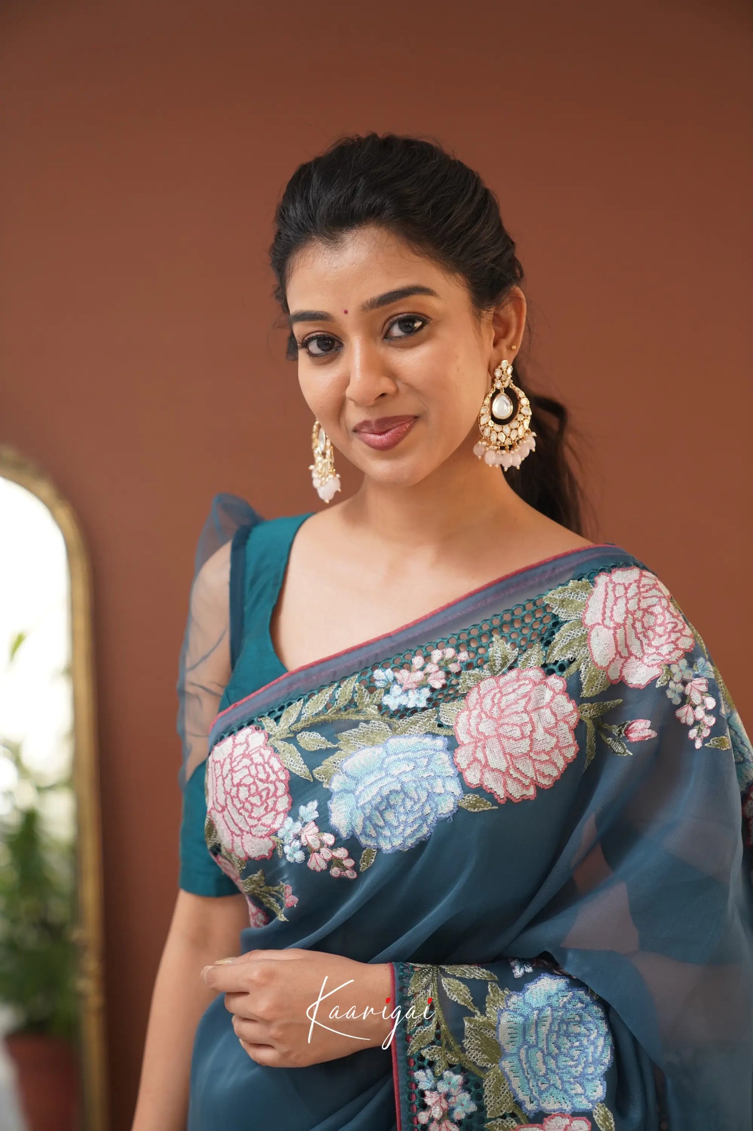 Nakshatra Flowy Net Organza Saree - Teal Blue Sarees