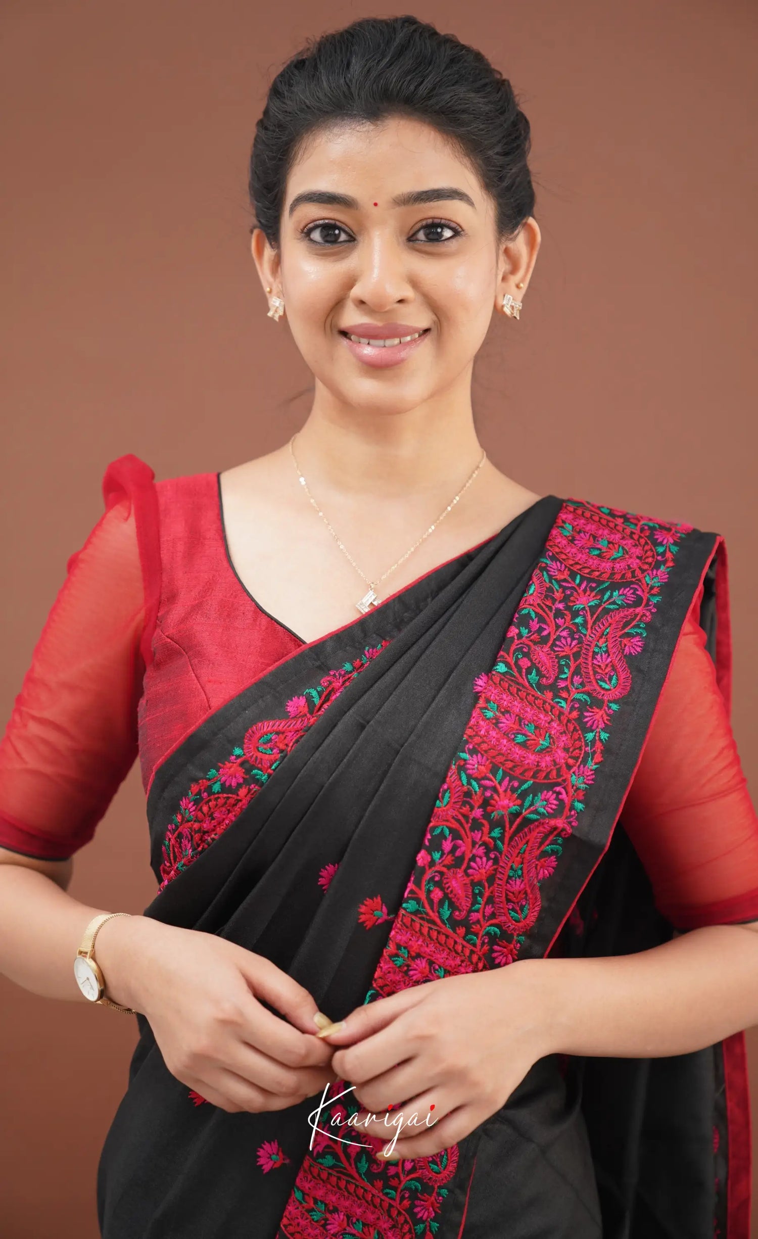 Nakshatra Semi Tissue Saree - Black And Red Sarees