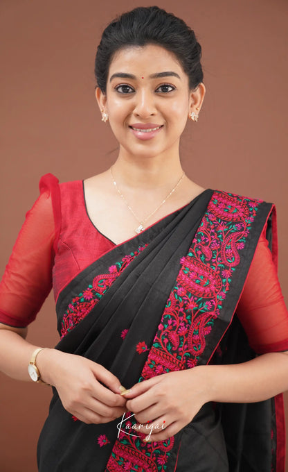 Nakshatra Semi Tissue Saree - Black And Red Sarees