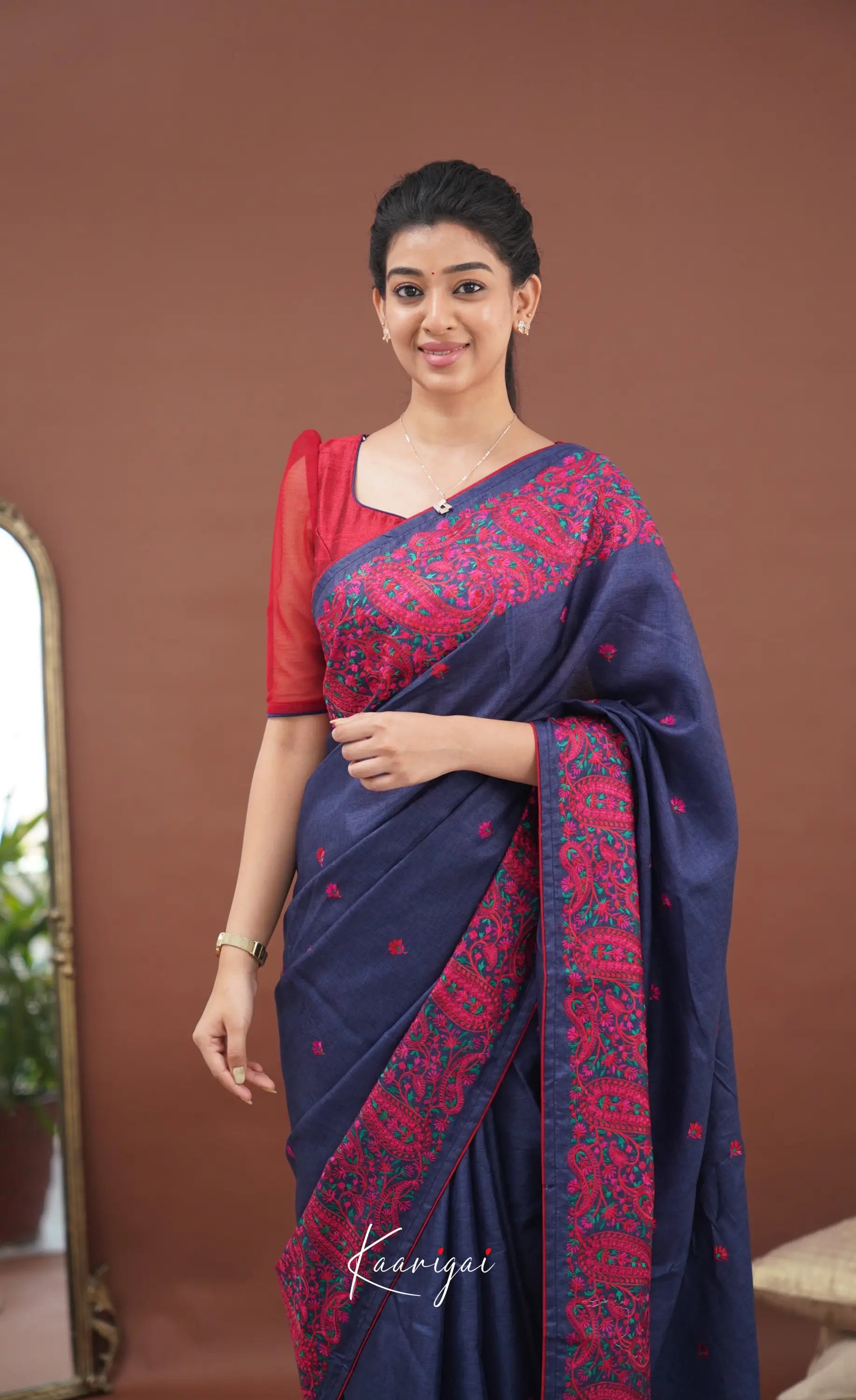 Nakshatra Semi Tissue Saree - Blue And Red Sarees