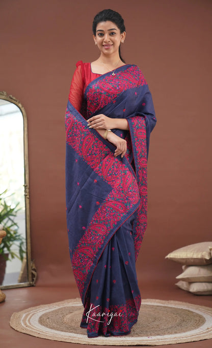 Nakshatra Semi Tissue Saree - Blue And Red Sarees