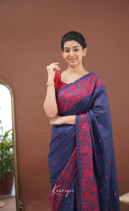 Nakshatra Semi Tissue Saree - Blue And Red Sarees