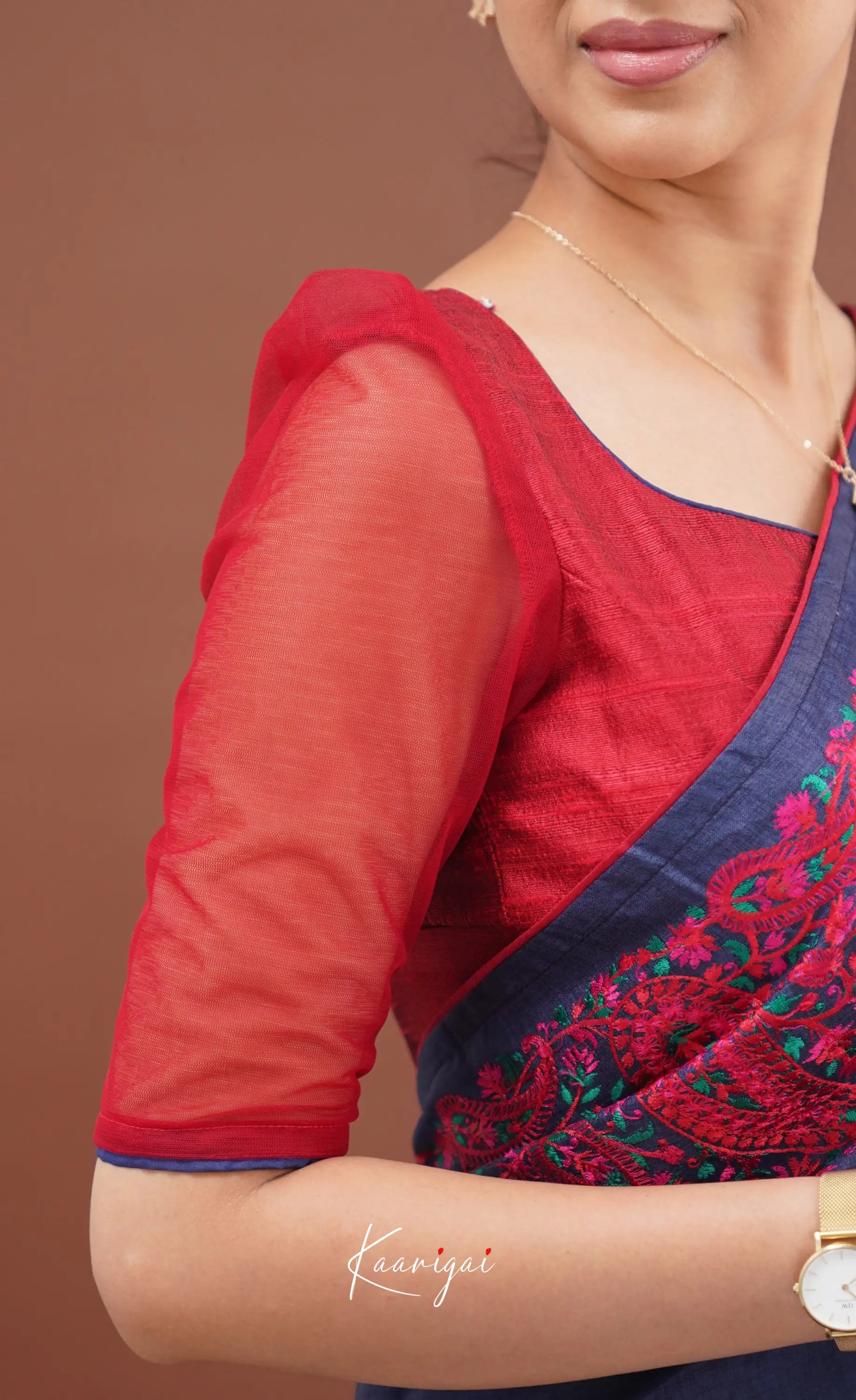 Nakshatra Semi Tissue Saree - Blue And Red Sarees