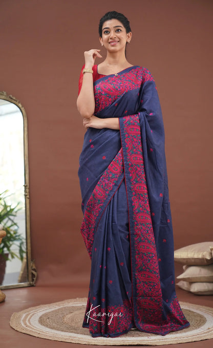 Nakshatra Semi Tissue Saree - Blue And Red Sarees