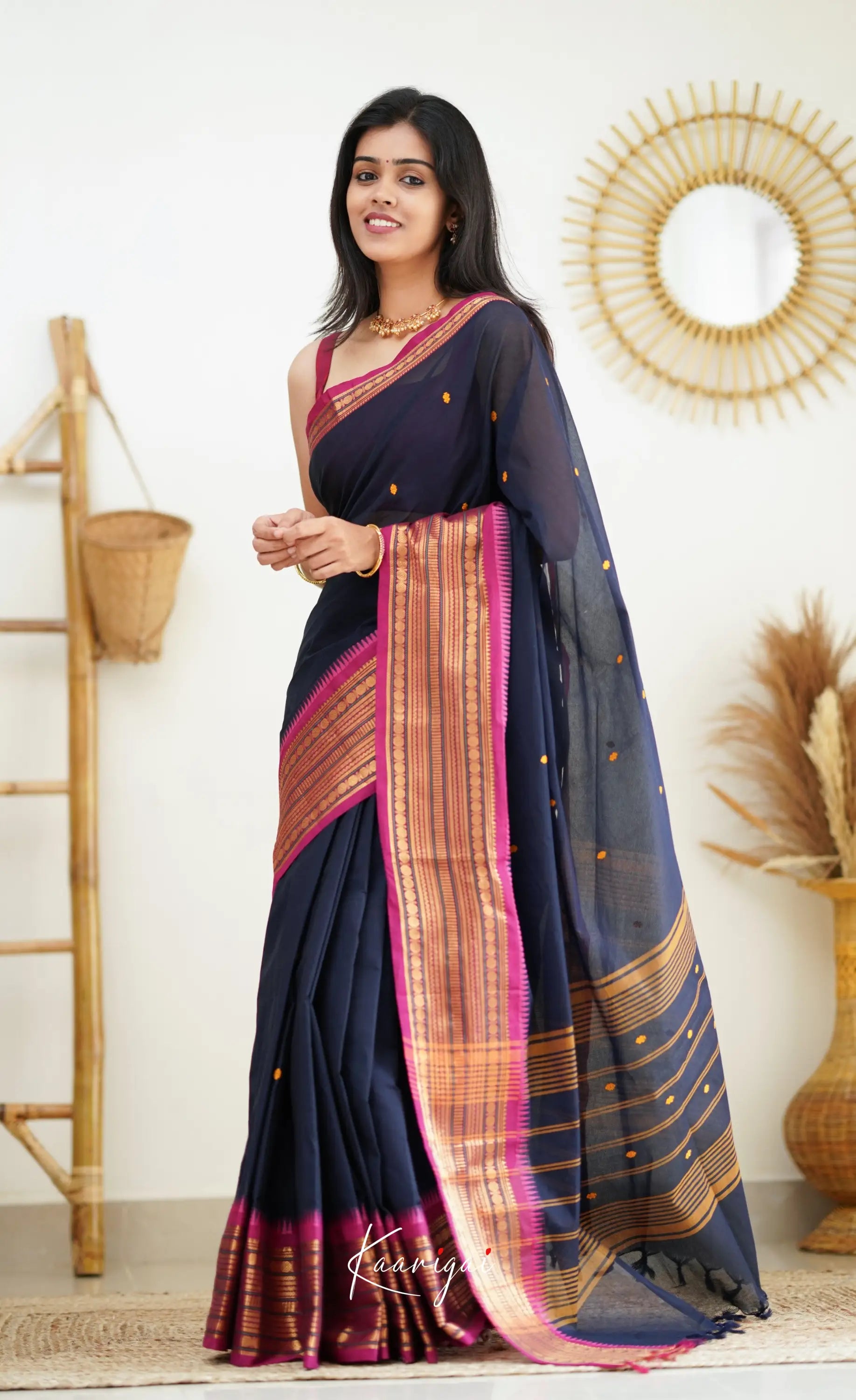 Nalinam - Navy Blue Cotton Saree Sarees