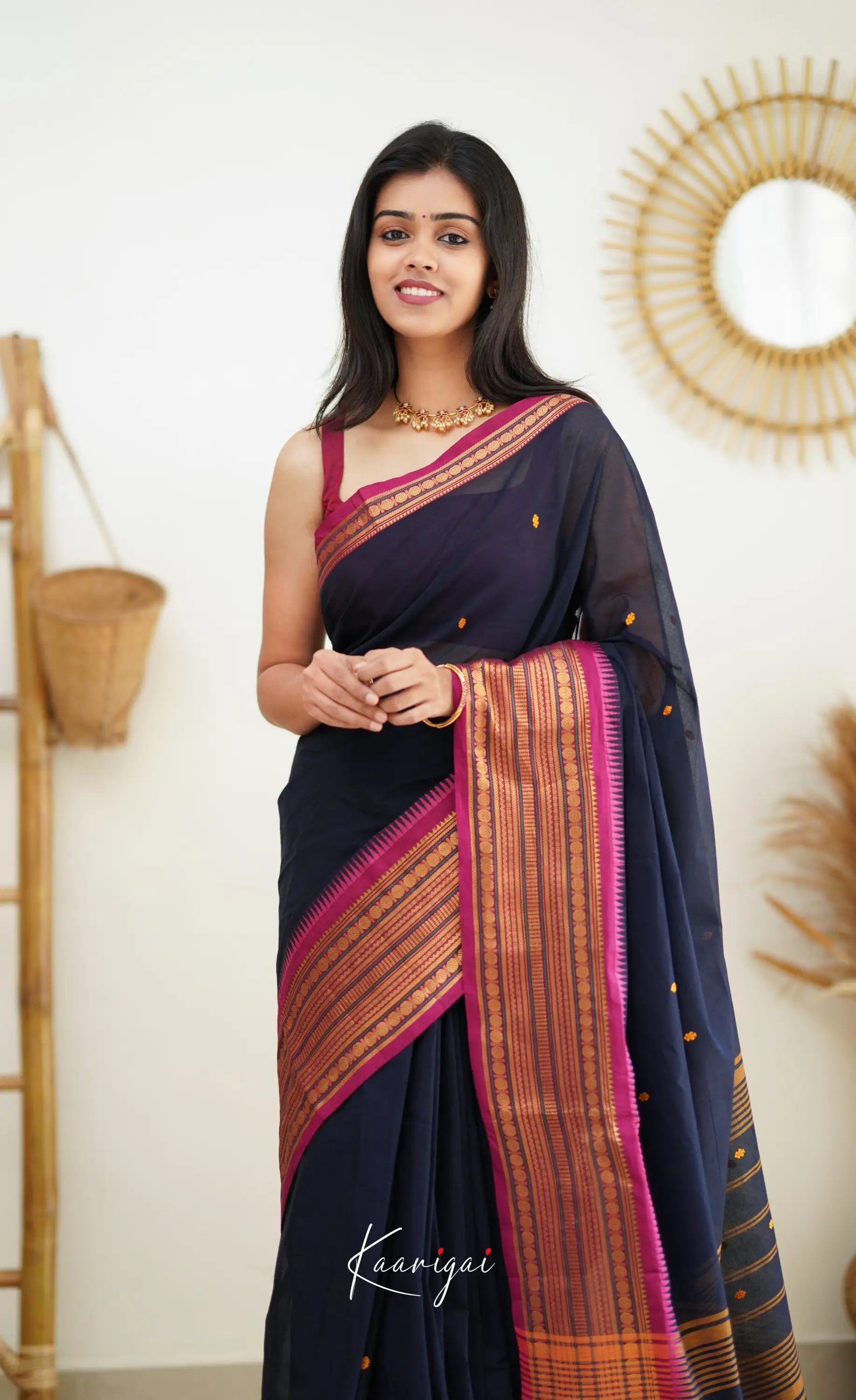 Nalinam - Navy Blue Cotton Saree Sarees