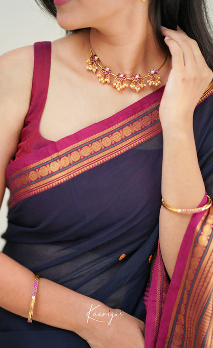 Nalinam - Navy Blue Cotton Saree Sarees