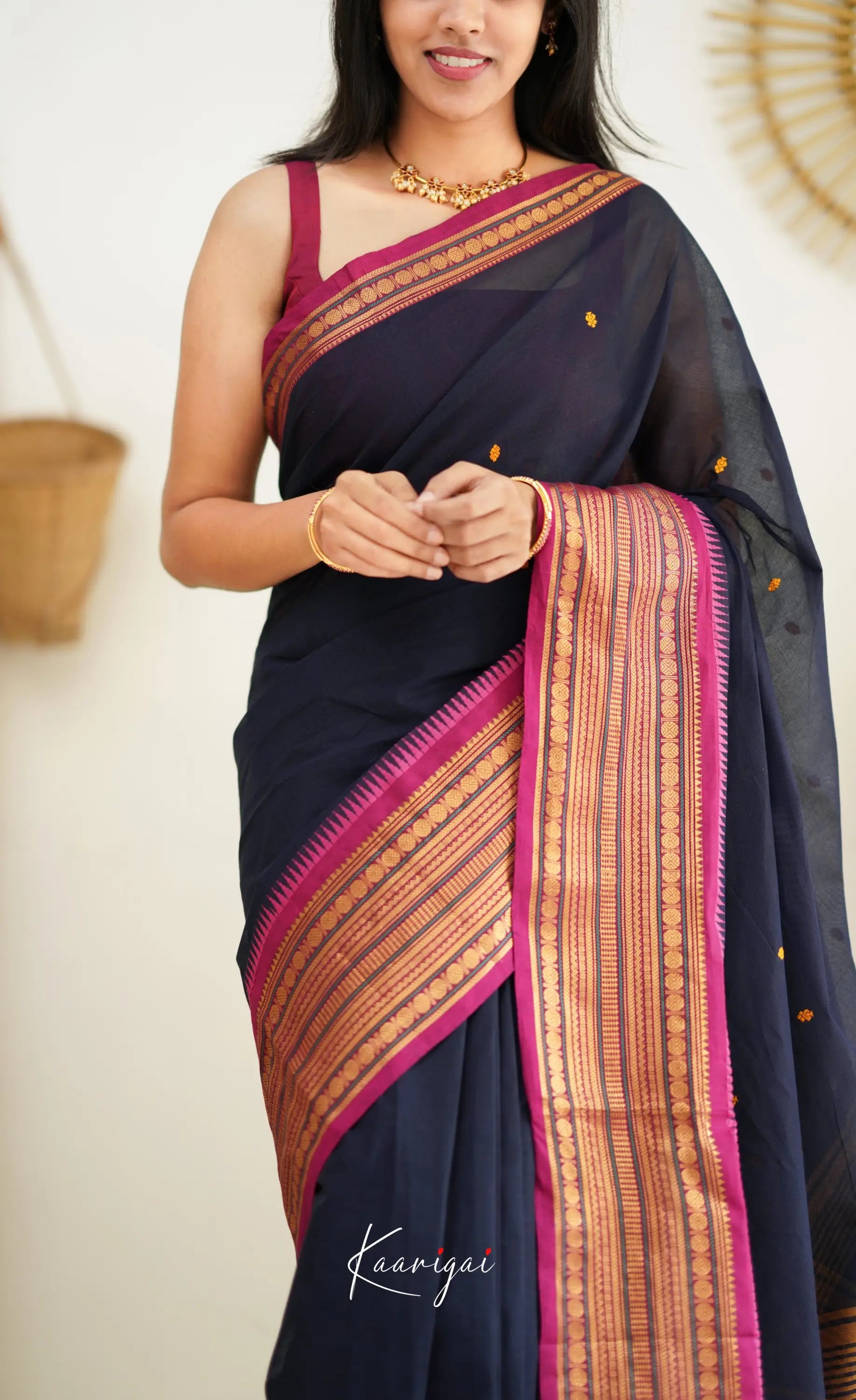 Nalinam - Navy Blue Cotton Saree Sarees