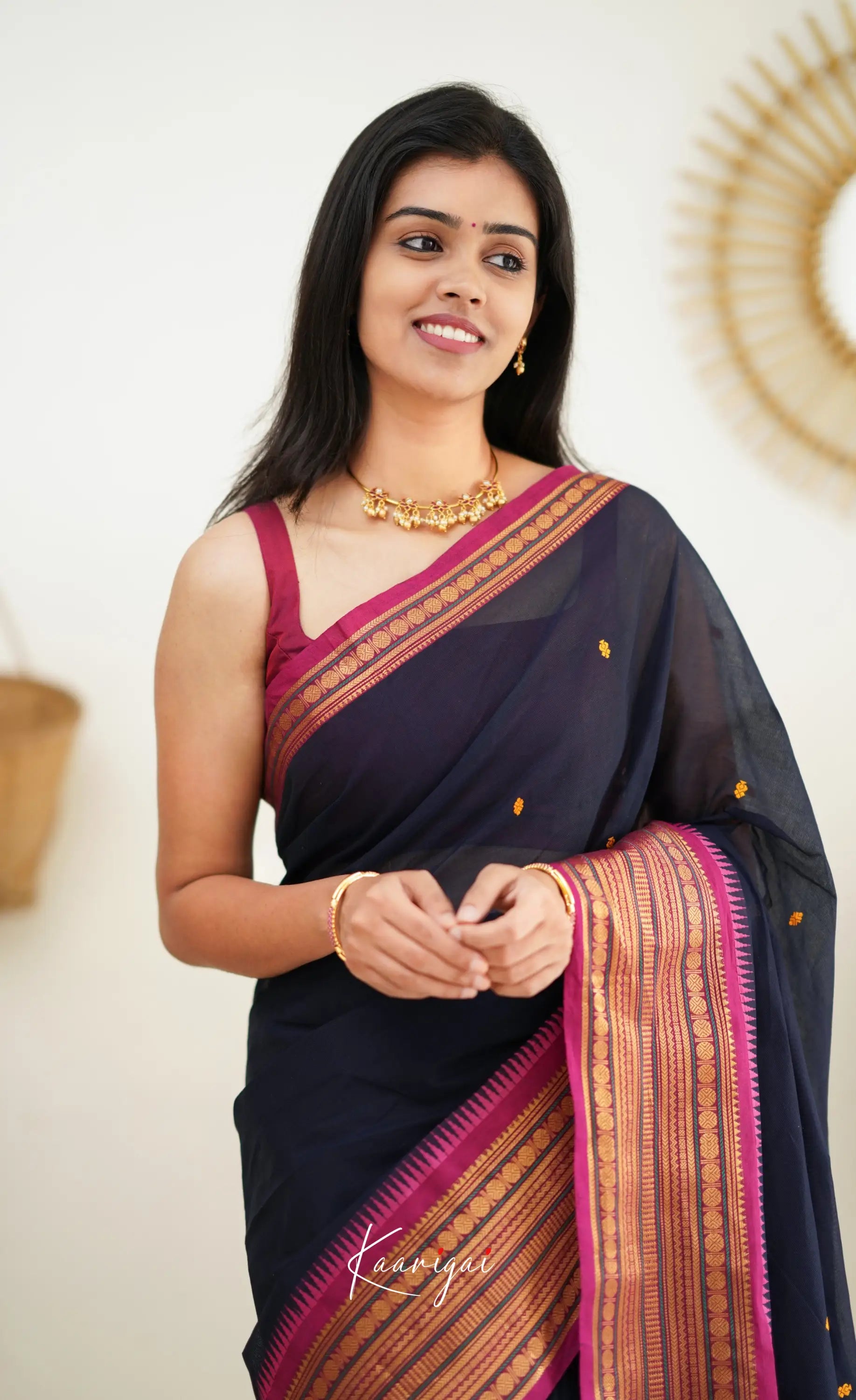 Nalinam - Navy Blue Cotton Saree Sarees