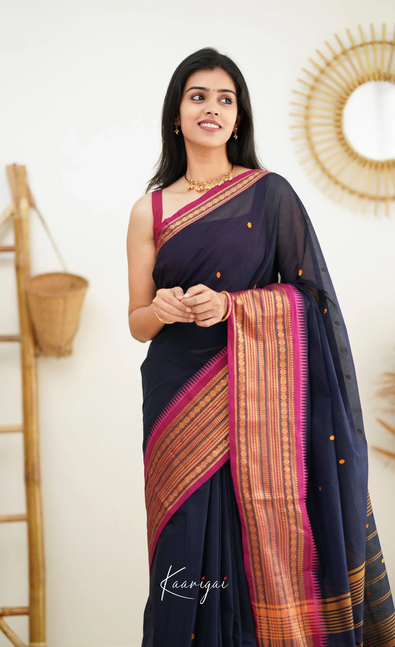 Nalinam - Navy Blue Cotton Saree Sarees