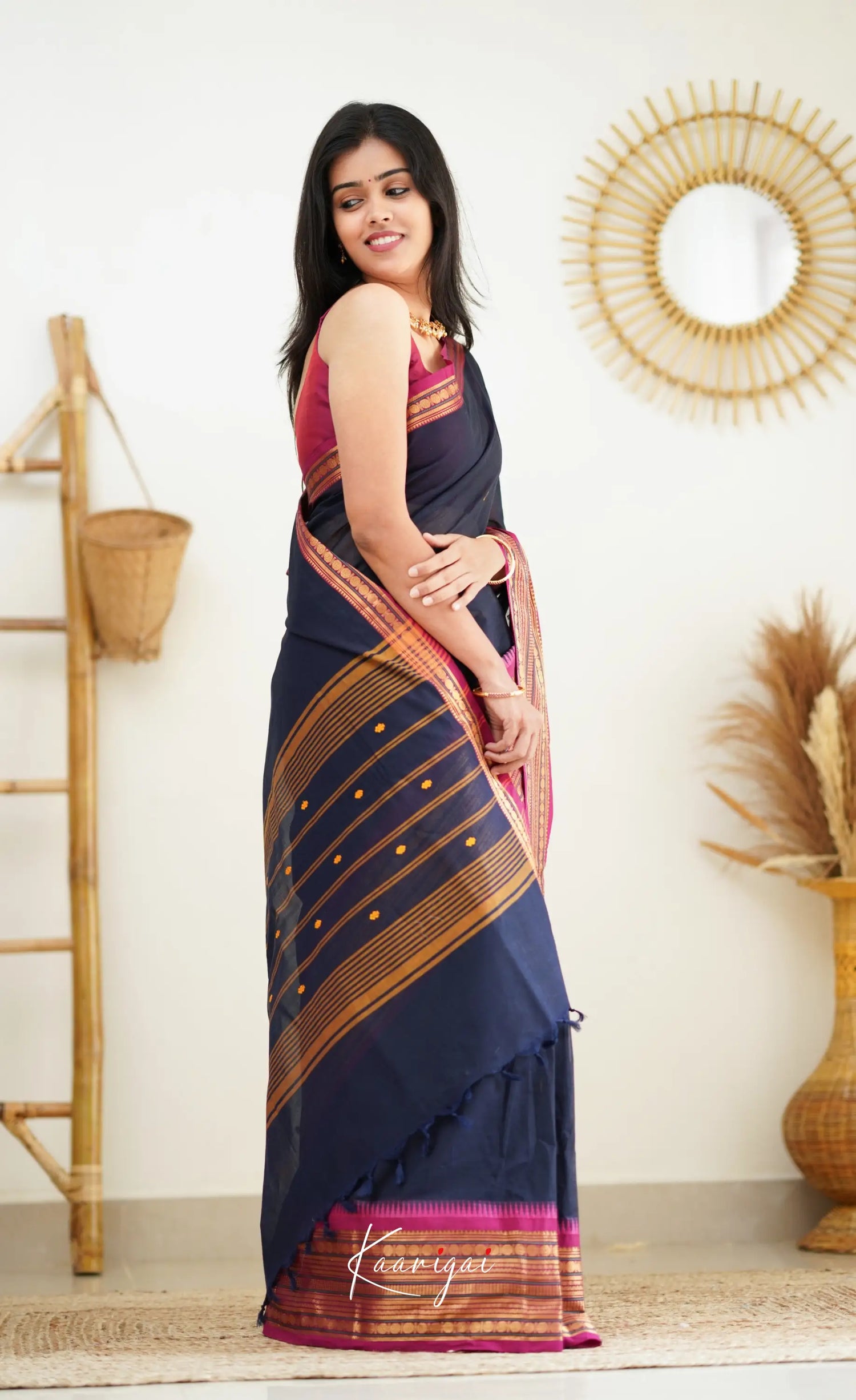 Nalinam - Navy Blue Cotton Saree Sarees