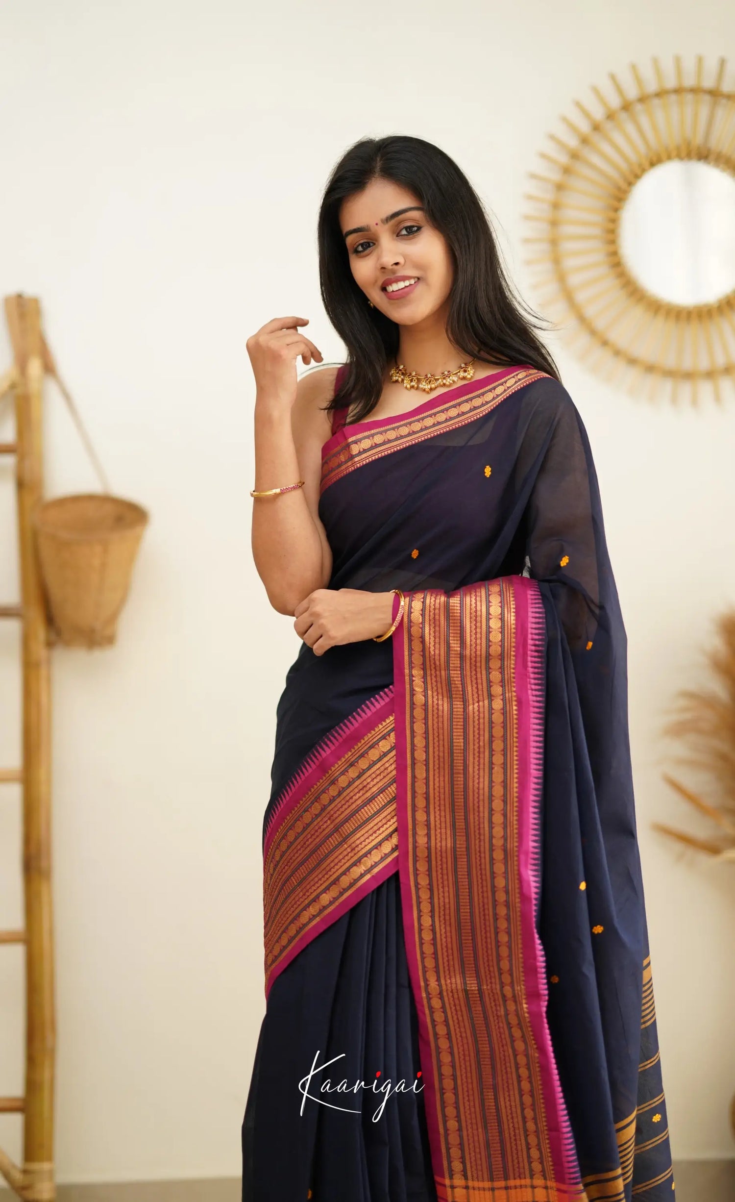 Nalinam - Navy Blue Cotton Saree Sarees