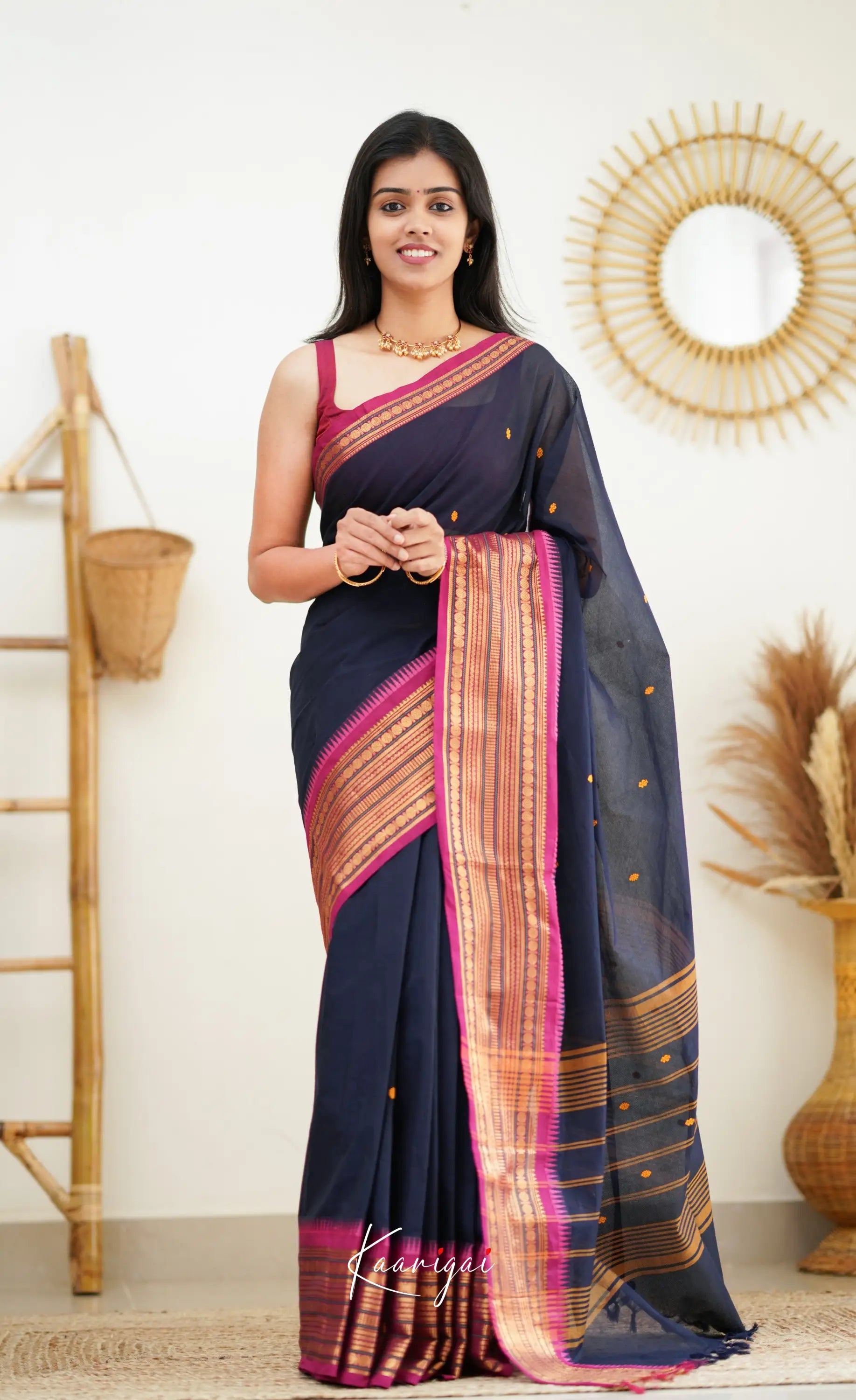 Nalinam - Navy Blue Cotton Saree Sarees