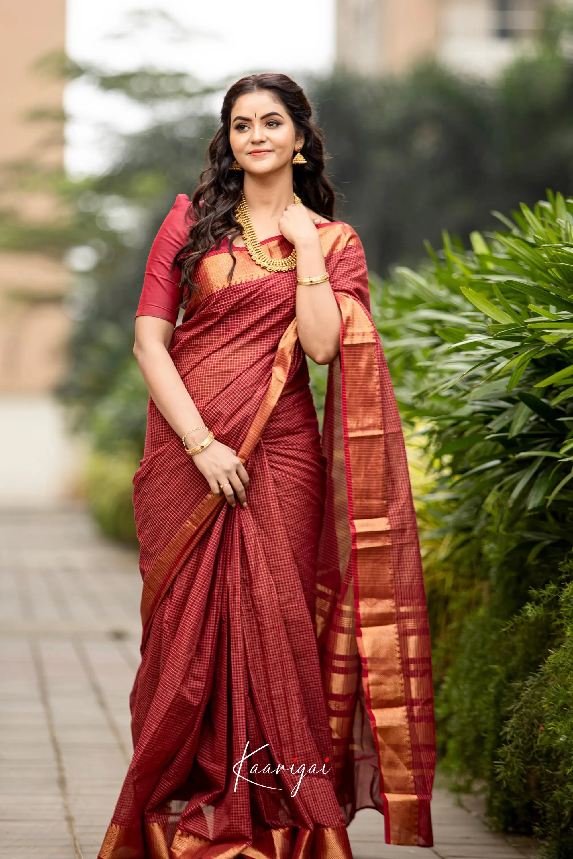 Nalinam - Reddish Maroon Cotton Saree Sarees