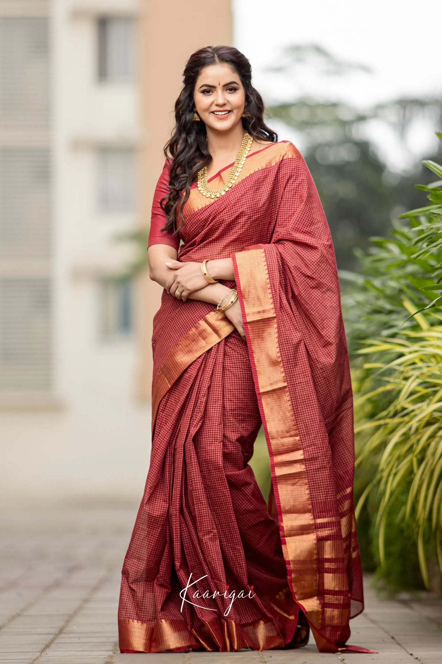 Nalinam - Reddish Maroon Cotton Saree Sarees