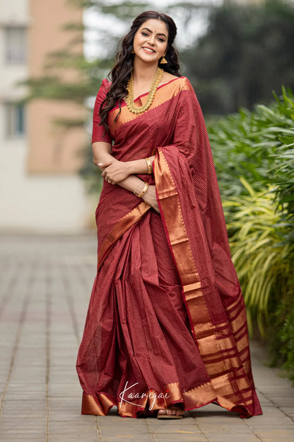 Nalinam - Reddish Maroon Cotton Saree Sarees