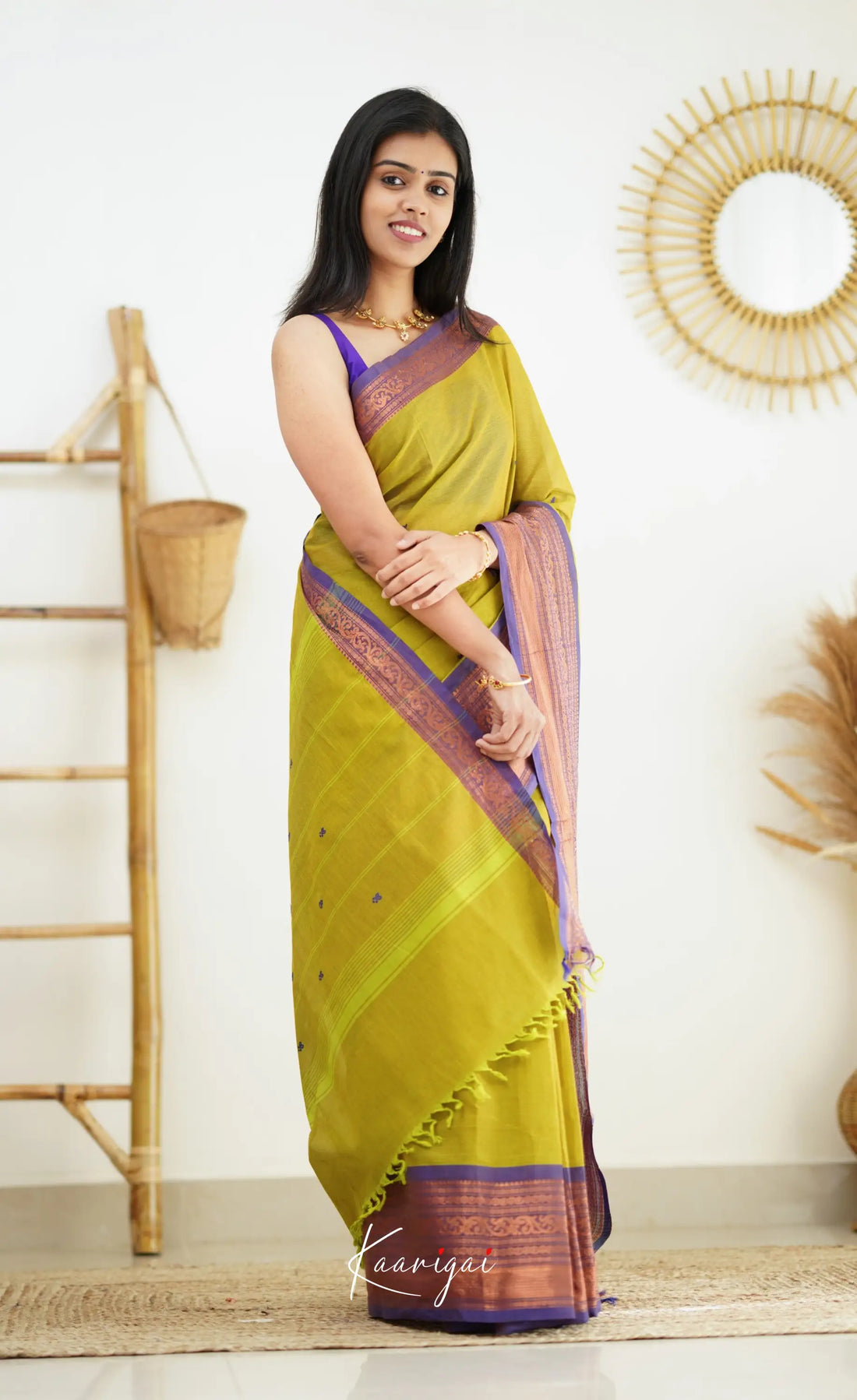 Nalinam - Two Tone Bright Henna Green Cotton Saree Sarees