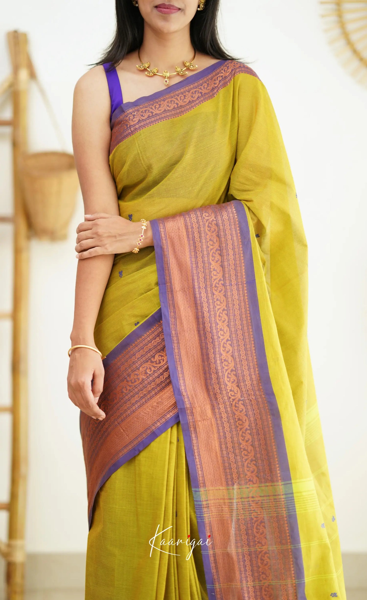 Nalinam - Two Tone Bright Henna Green Cotton Saree Sarees