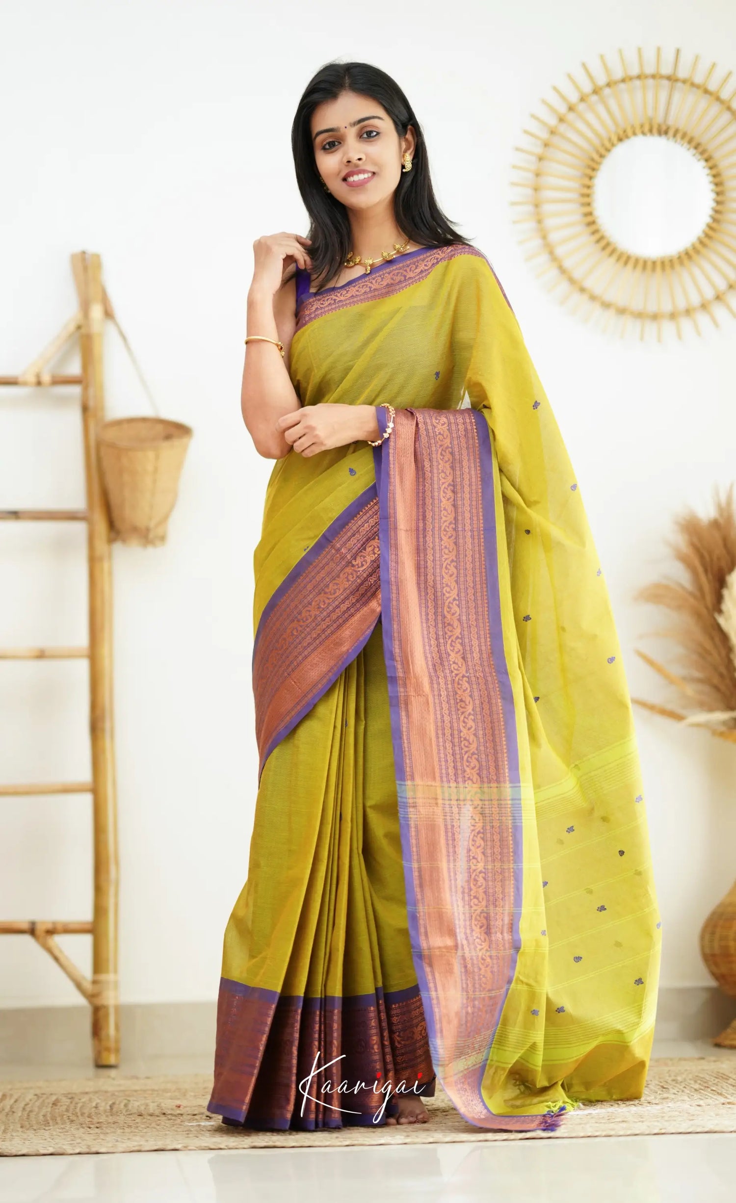 Nalinam - Two Tone Bright Henna Green Cotton Saree Sarees