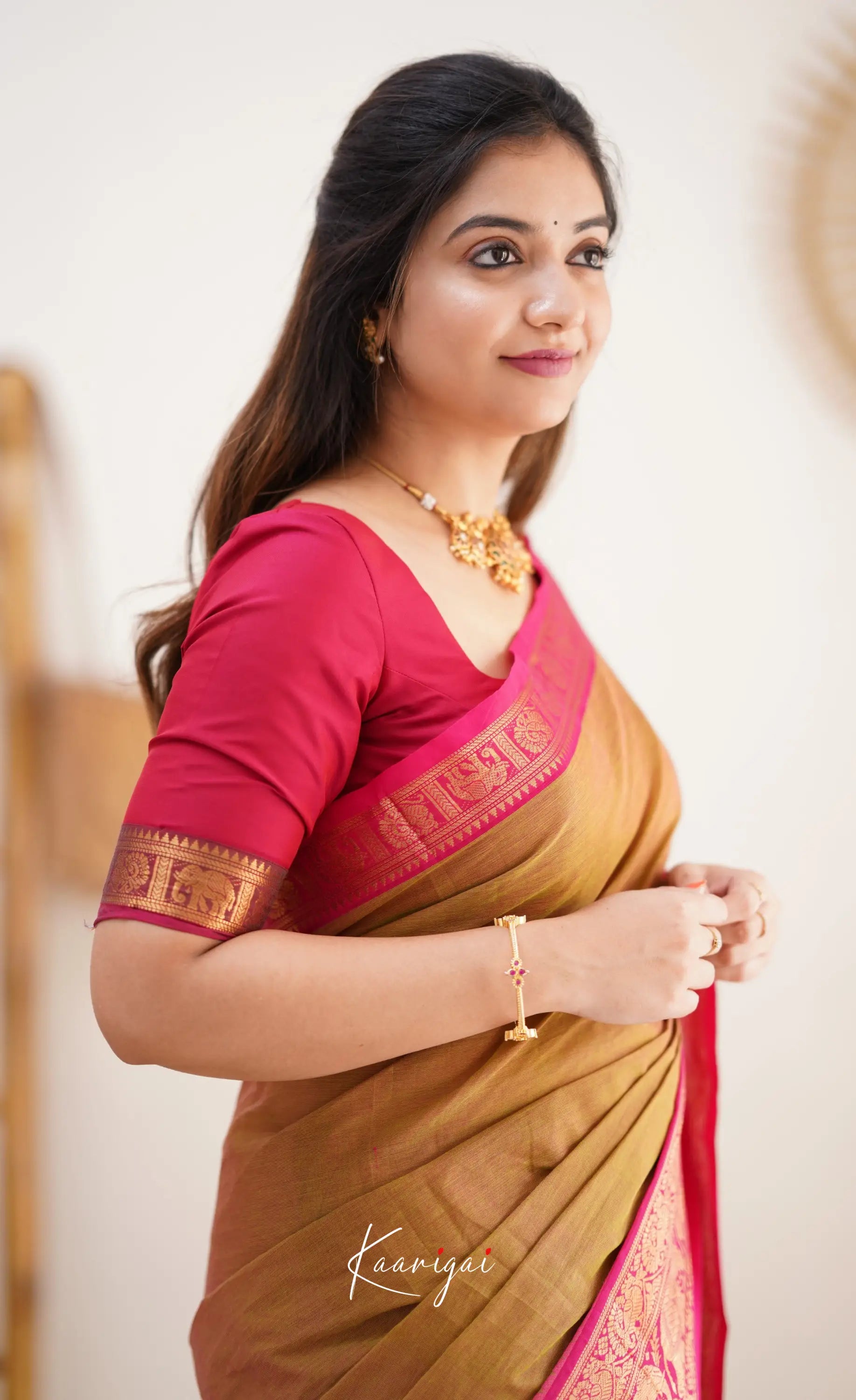 Nalinam - Two Tone Henna Mustard And Pink Cotton Saree Sarees