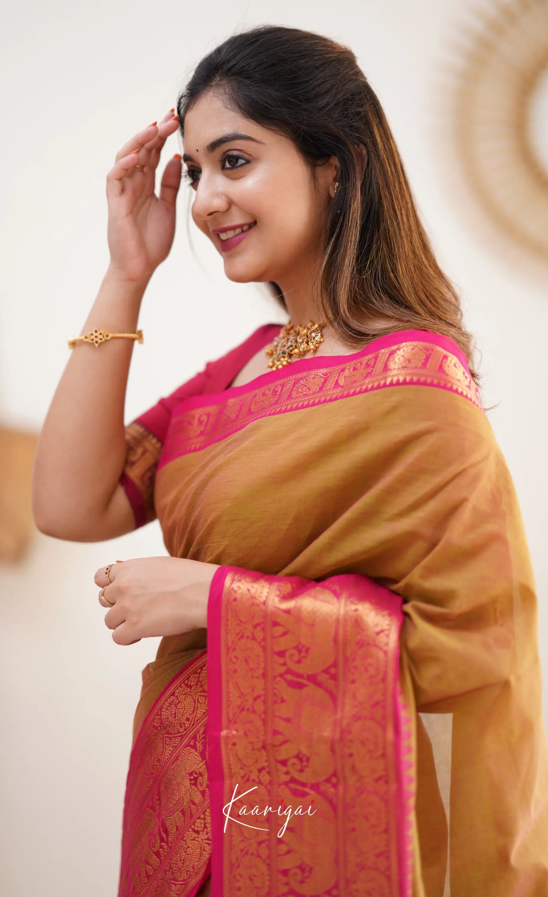 Nalinam - Two Tone Henna Mustard And Pink Cotton Saree Sarees