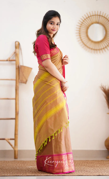 Nalinam - Two Tone Henna Mustard And Pink Cotton Saree Sarees