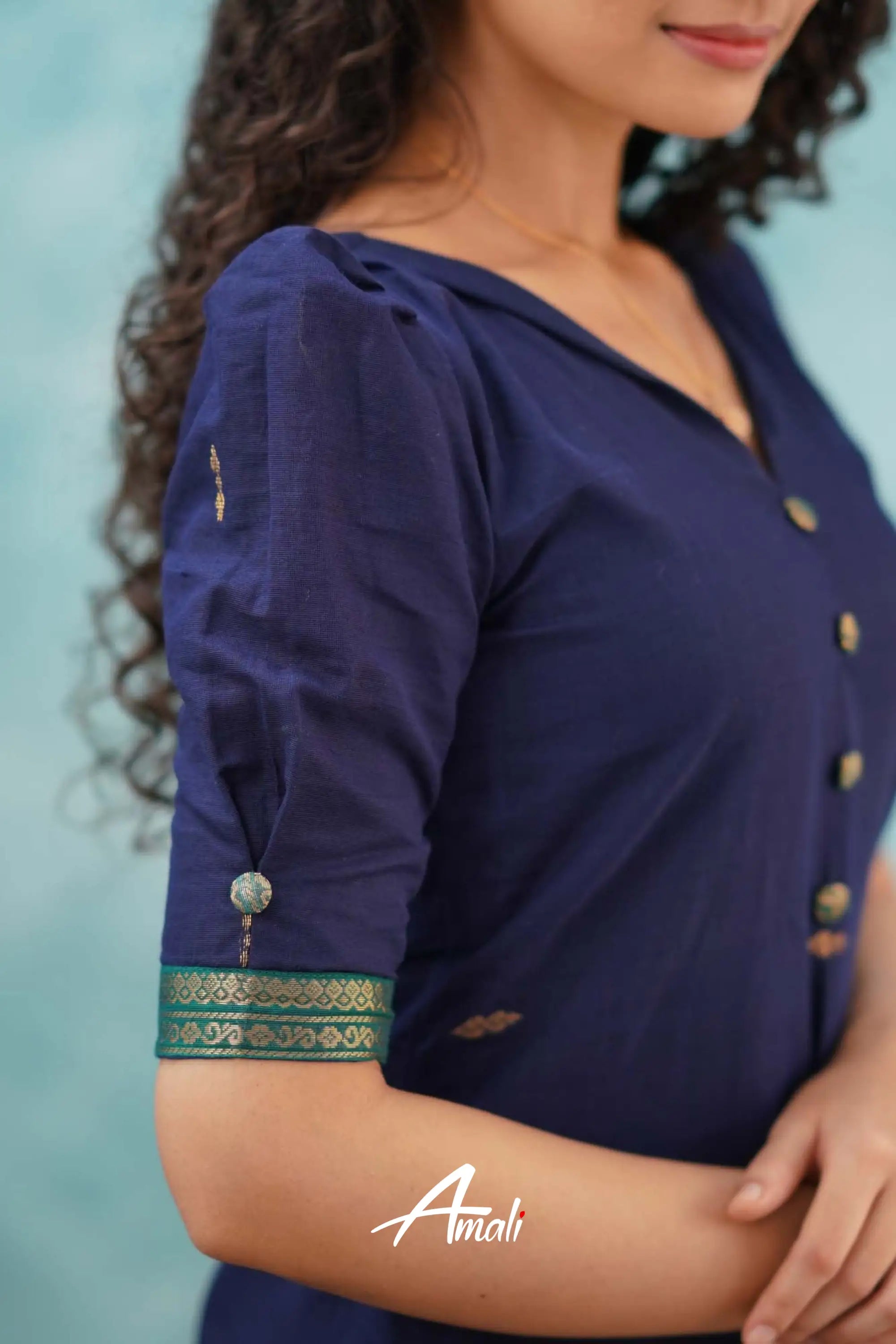 Navy Blue Cotton Kurti Kurti