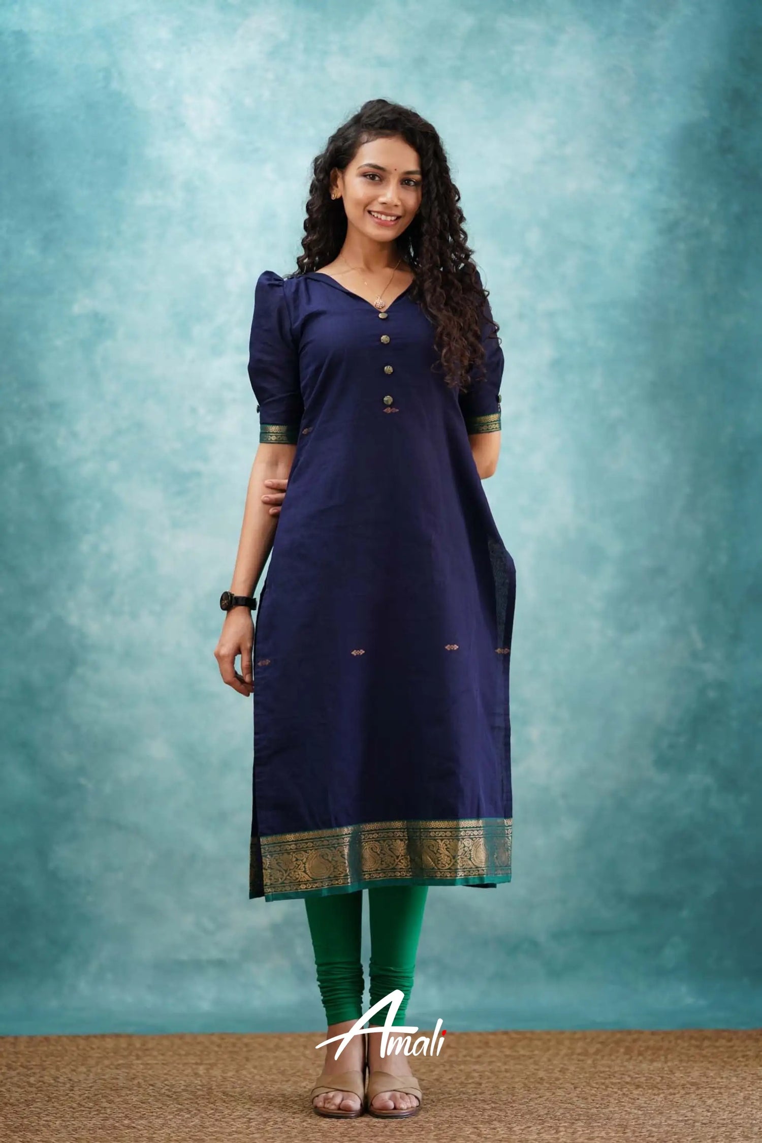 Navy Blue Cotton Kurti Kurti