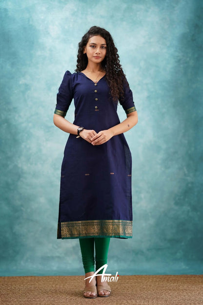 Navy Blue Cotton Kurti Kurti