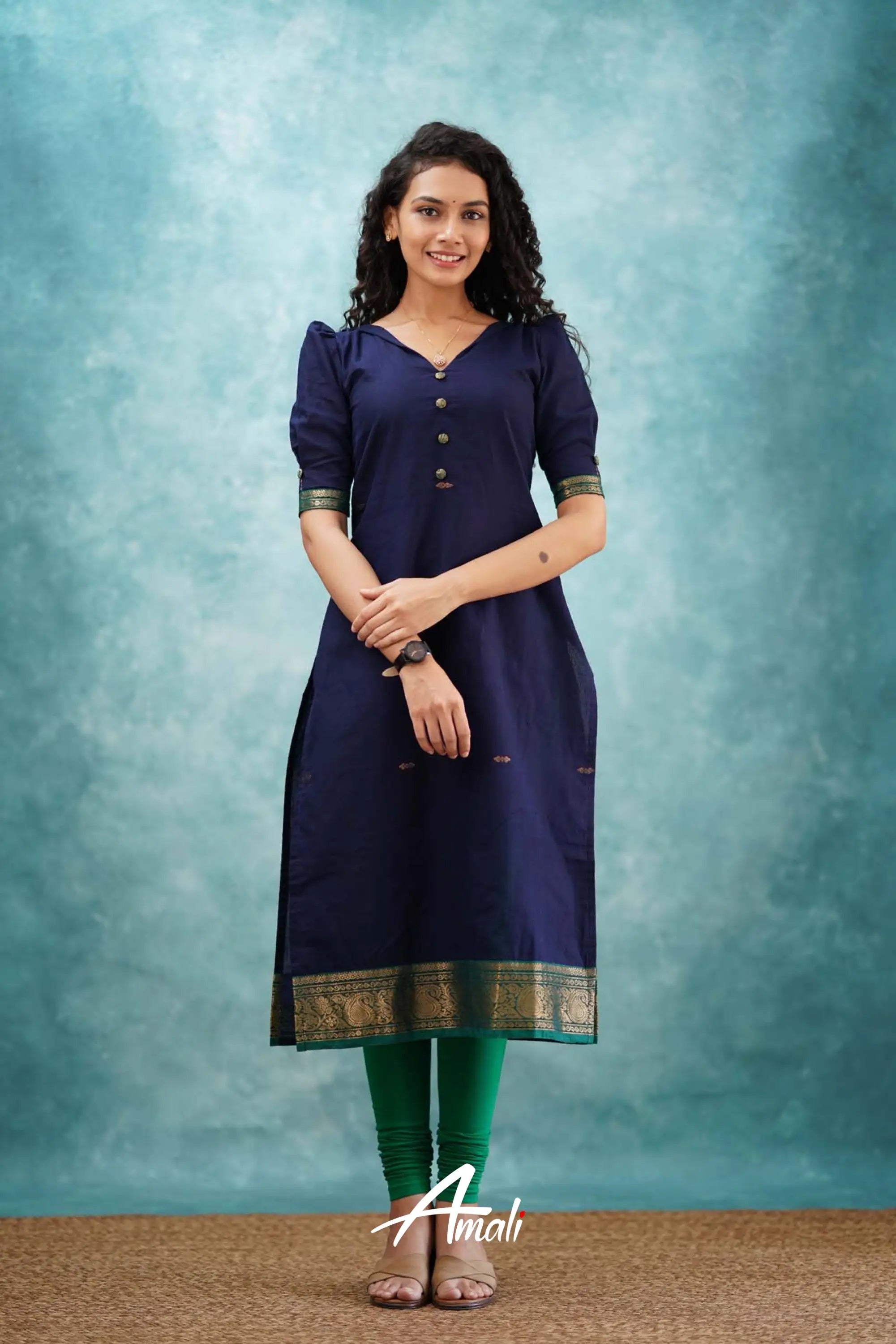 Navy Blue Cotton Kurti Kurti