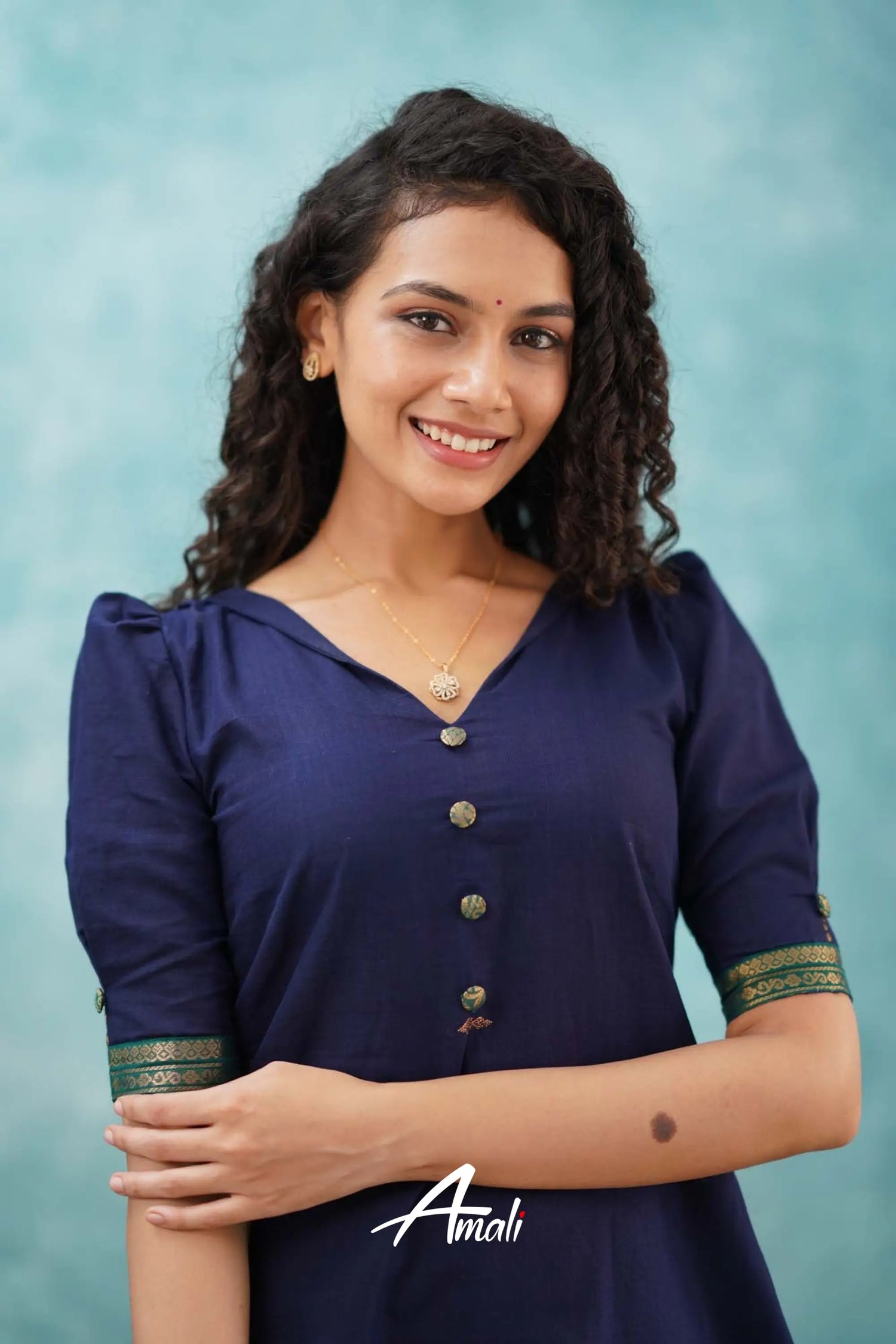 Navy Blue Cotton Kurti Kurti