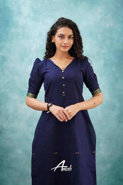 Navy Blue Cotton Kurti Kurti