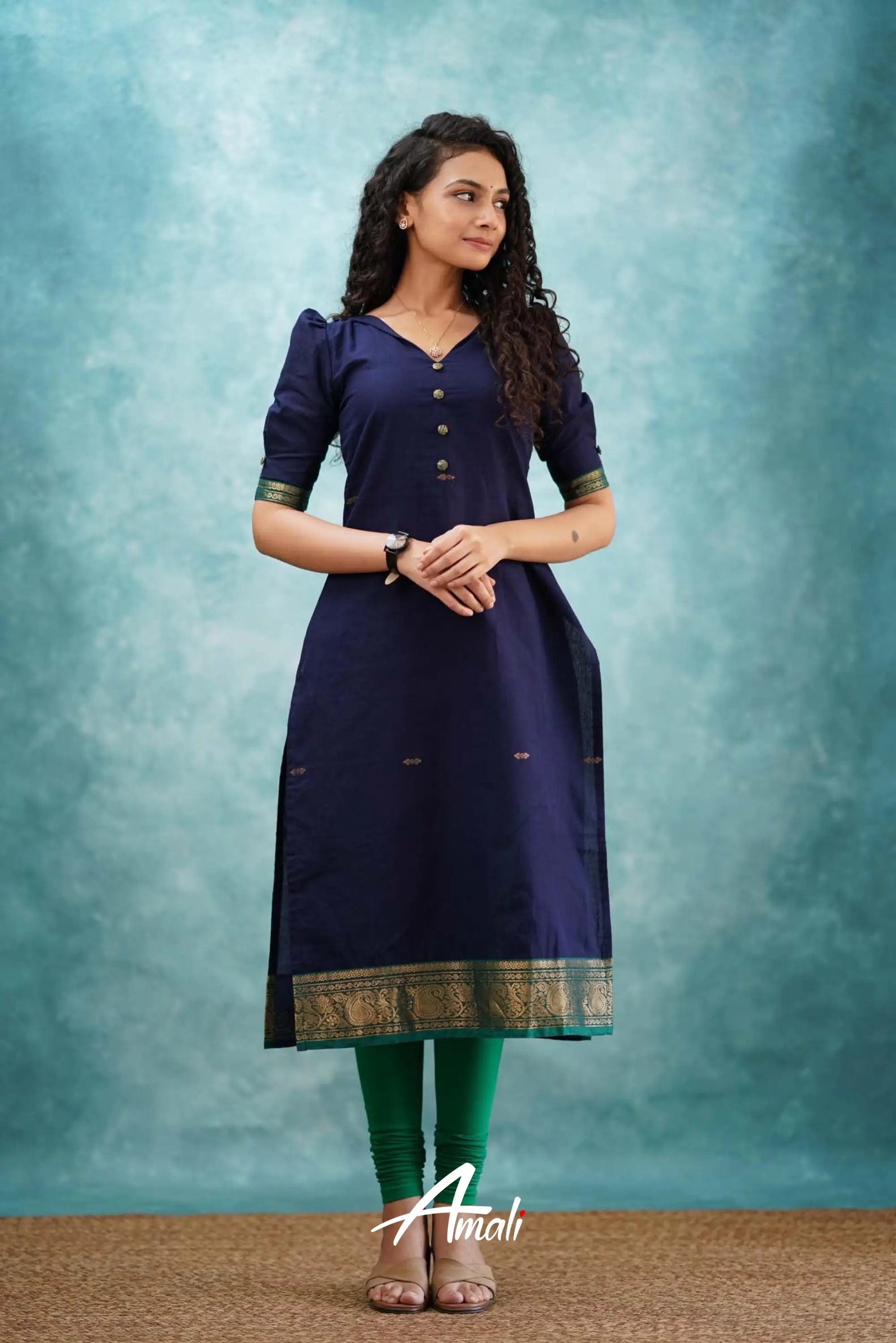 Navy Blue Cotton Kurti Kurti