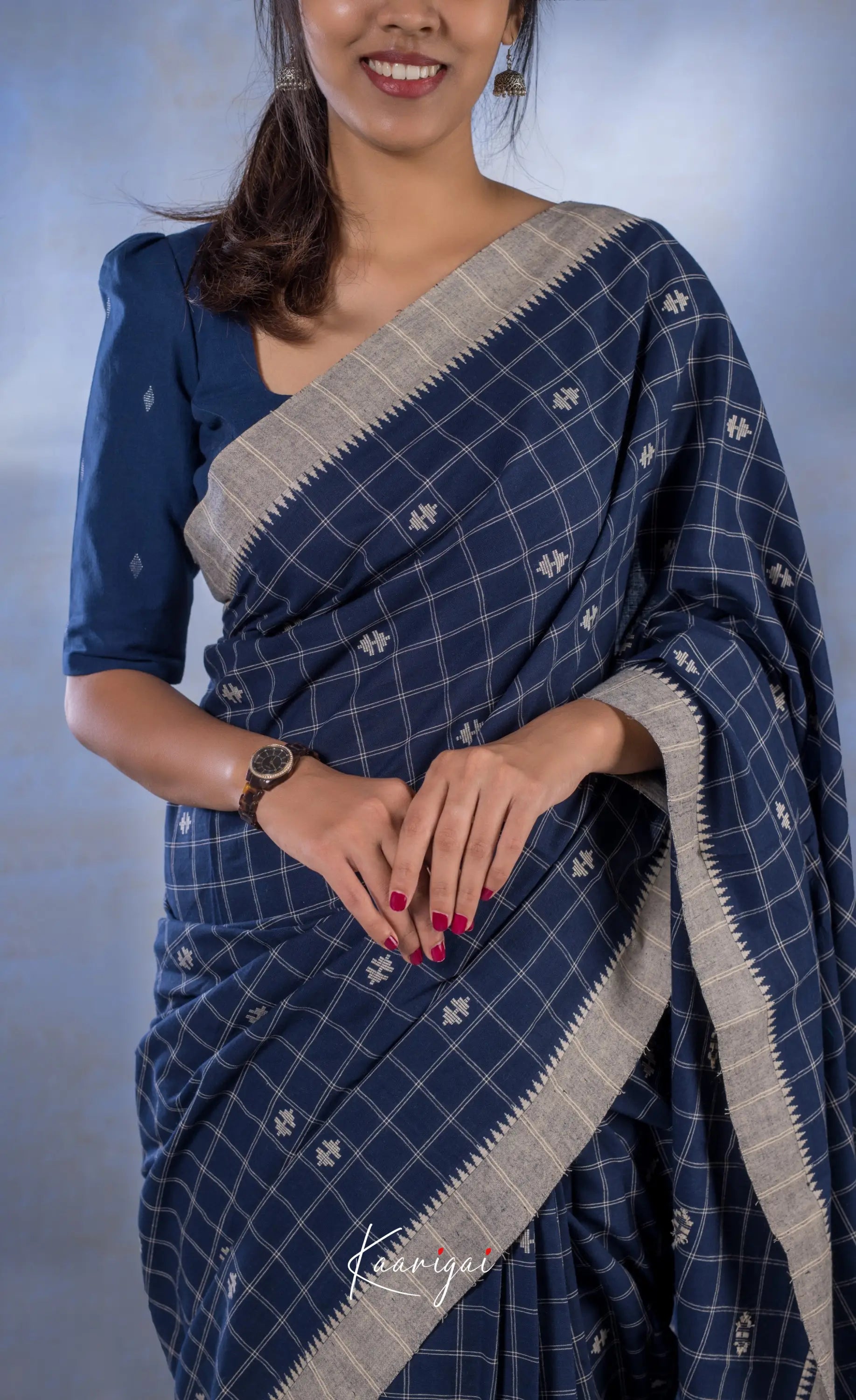 Navy Blue Handloomed Cotton Saree Sarees