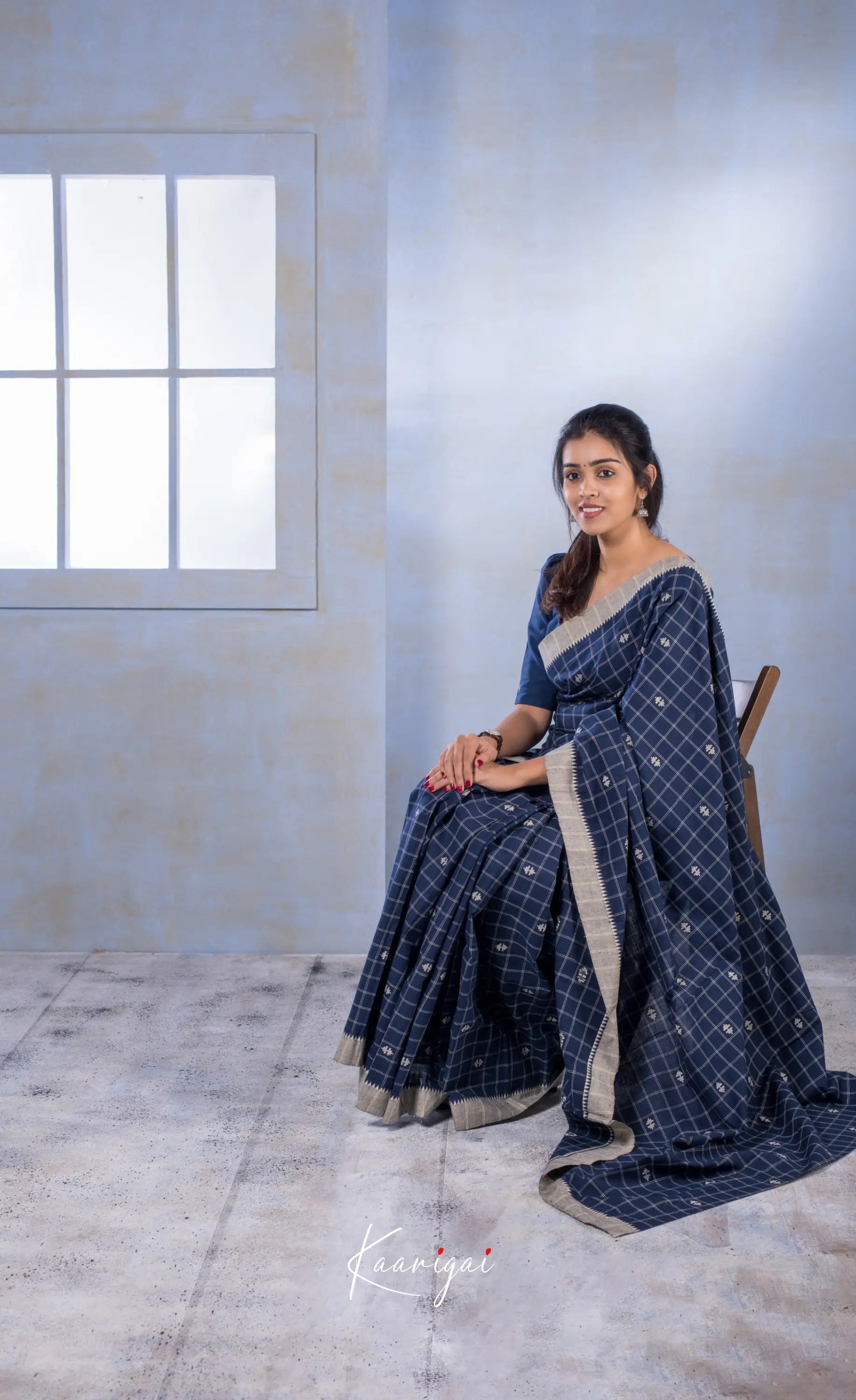 Navy Blue Handloomed Cotton Saree Sarees