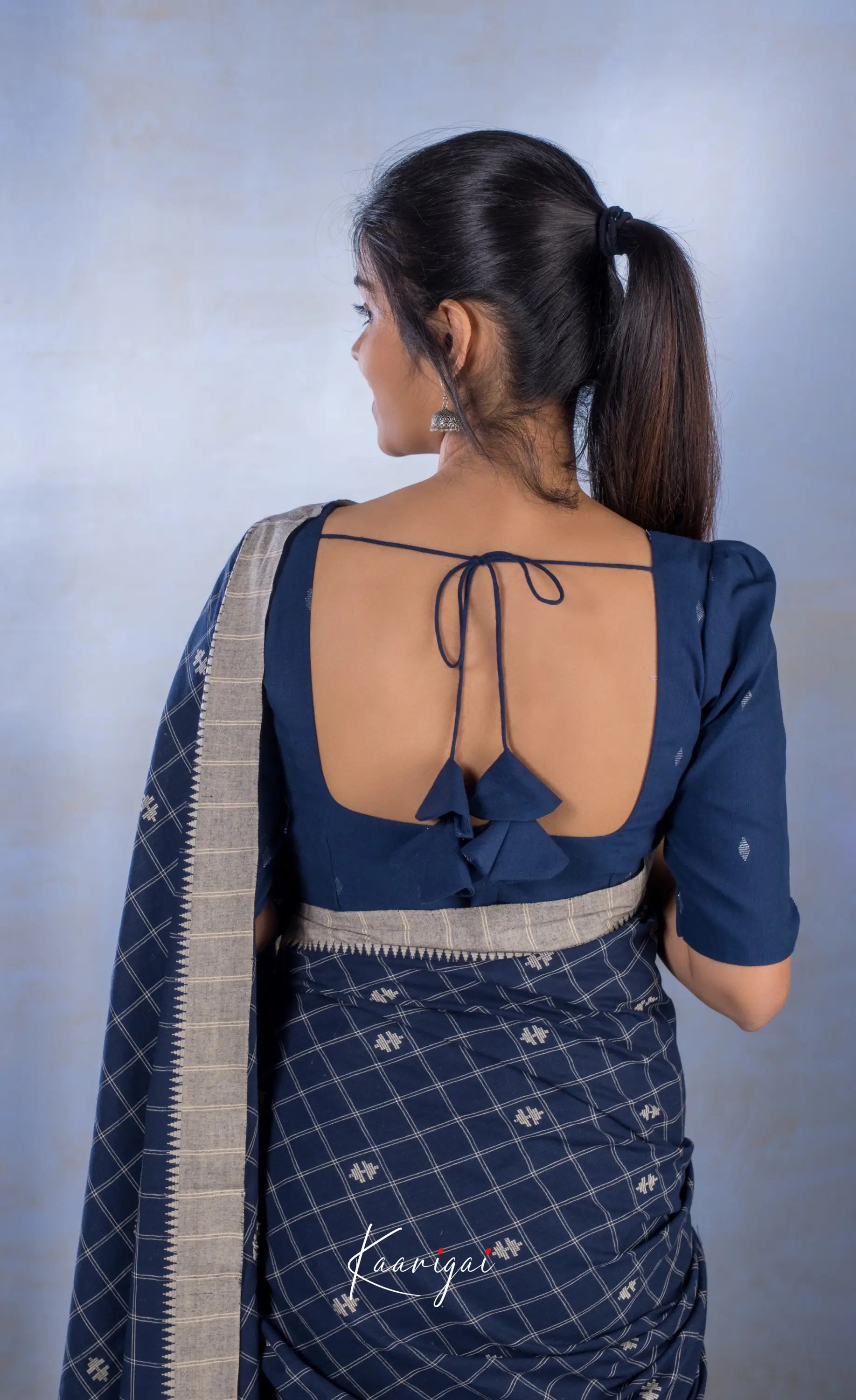 Navy Blue Handloomed Cotton Saree Sarees