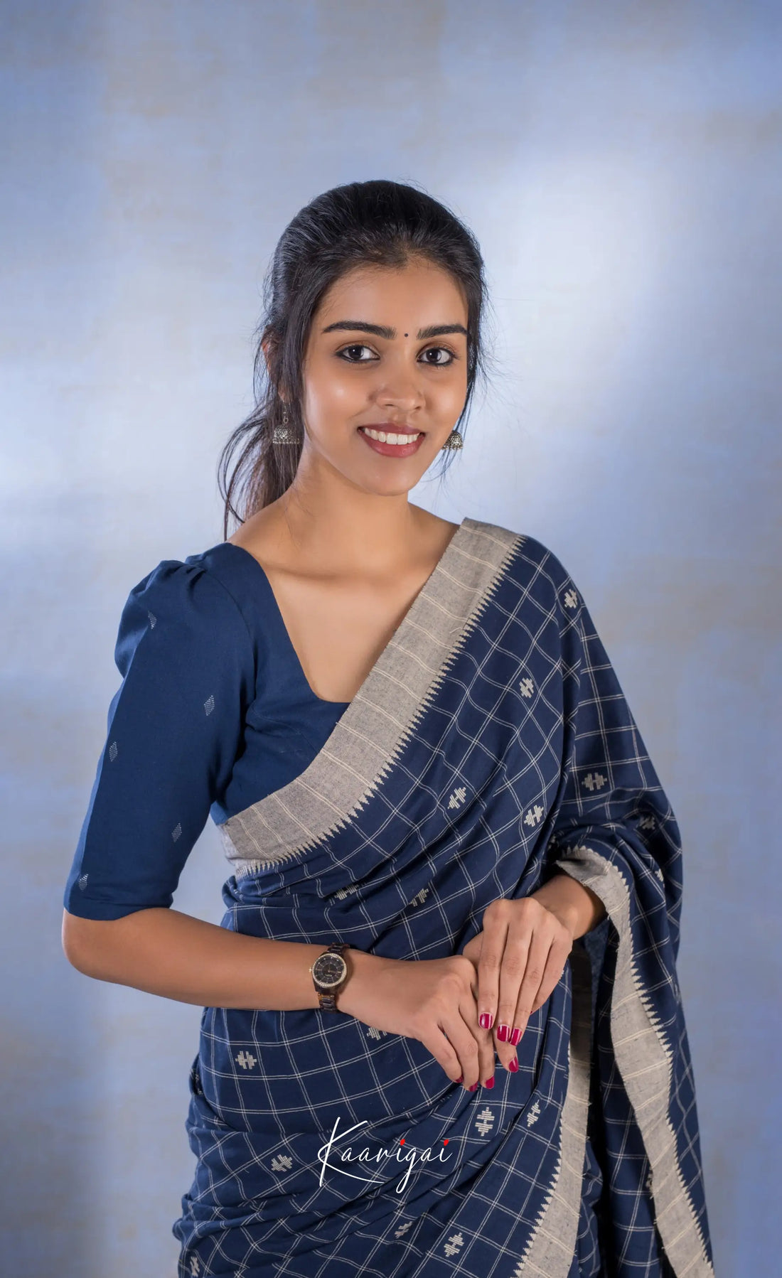 Navy Blue Handloomed Cotton Saree Sarees