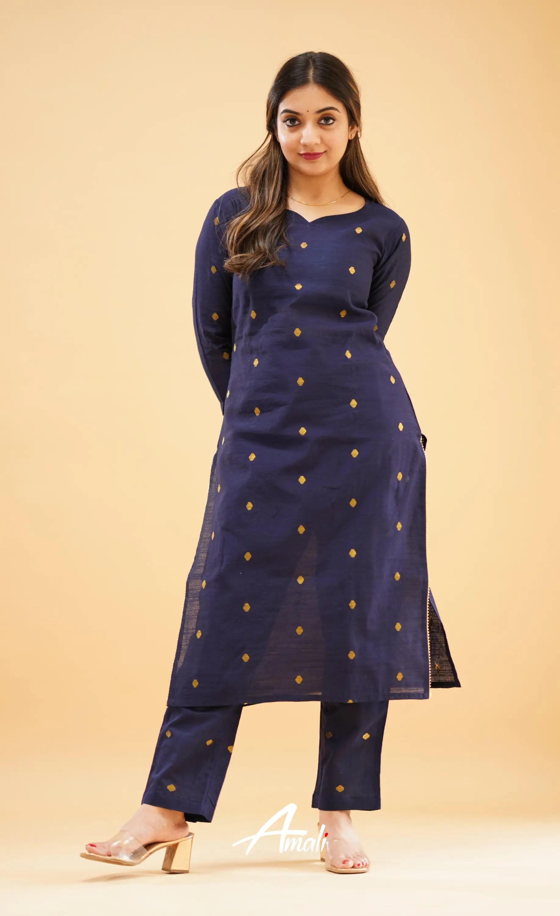 Navy Blue Slub Cotton Silk Co-Ord Set