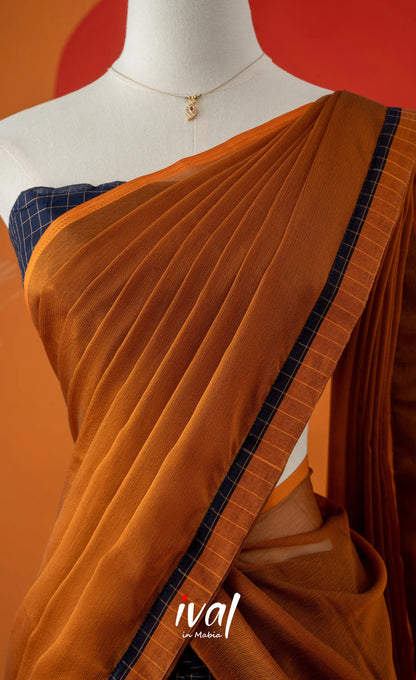 Navy Blue with Mustard Semi-Stitched Cotton Halfsaree Half Sarees