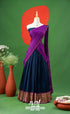 Navy Blue with Violet Semi-Stitched Cotton Halfsaree Half Sarees