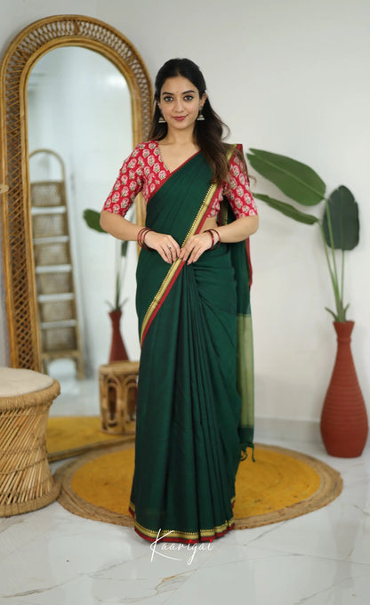 Nira Narayanpet Cotton Saree - Dark Green - Sarees