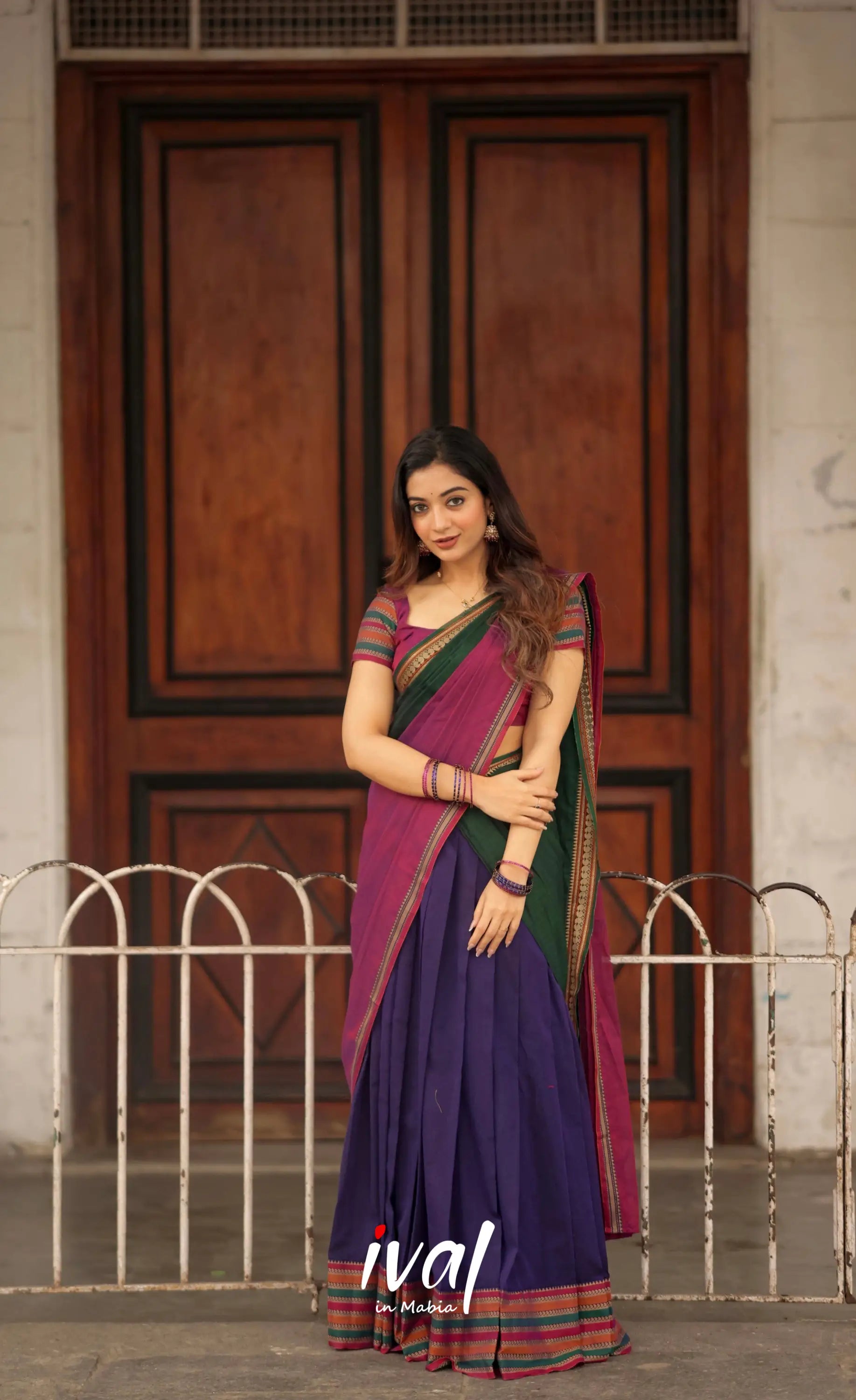 Niyati - Dark Purplish Blue with Violet Narayanpet cotton Halfsaree - Half Sarees