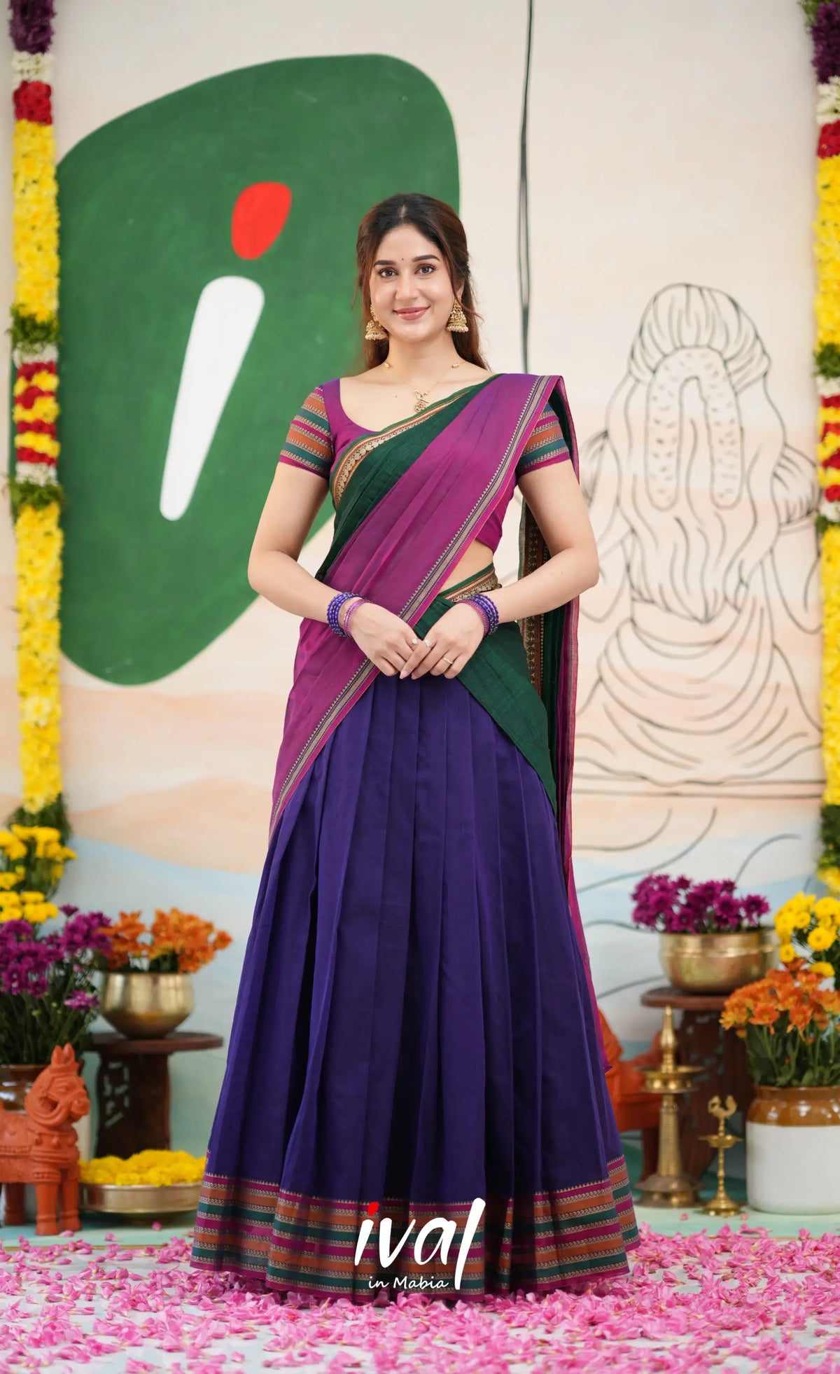 Niyati - Dark Purplish Blue with Violet Narayanpet cotton Halfsaree - Half Sarees