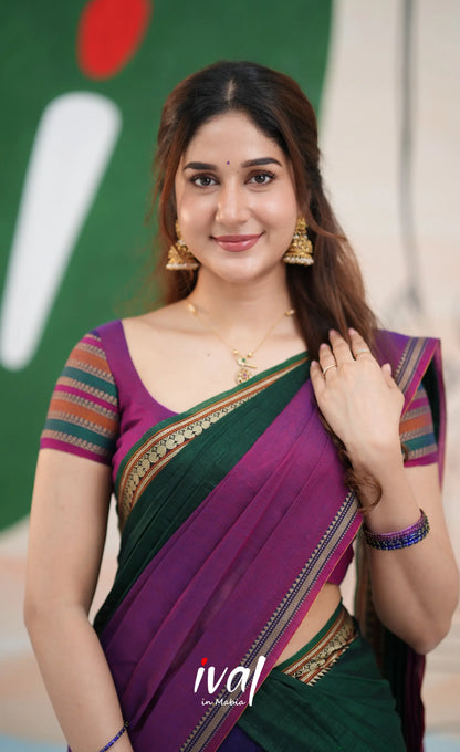 Niyati - Dark Purplish Blue with Violet Narayanpet cotton Halfsaree - Half Sarees