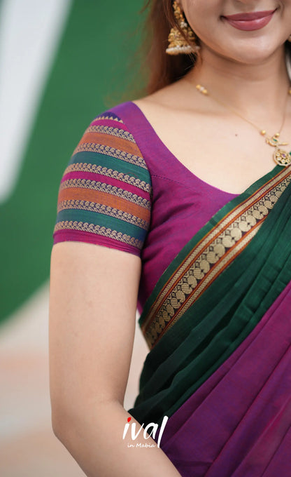 Niyati - Dark Purplish Blue with Violet Narayanpet cotton Halfsaree - Half Sarees